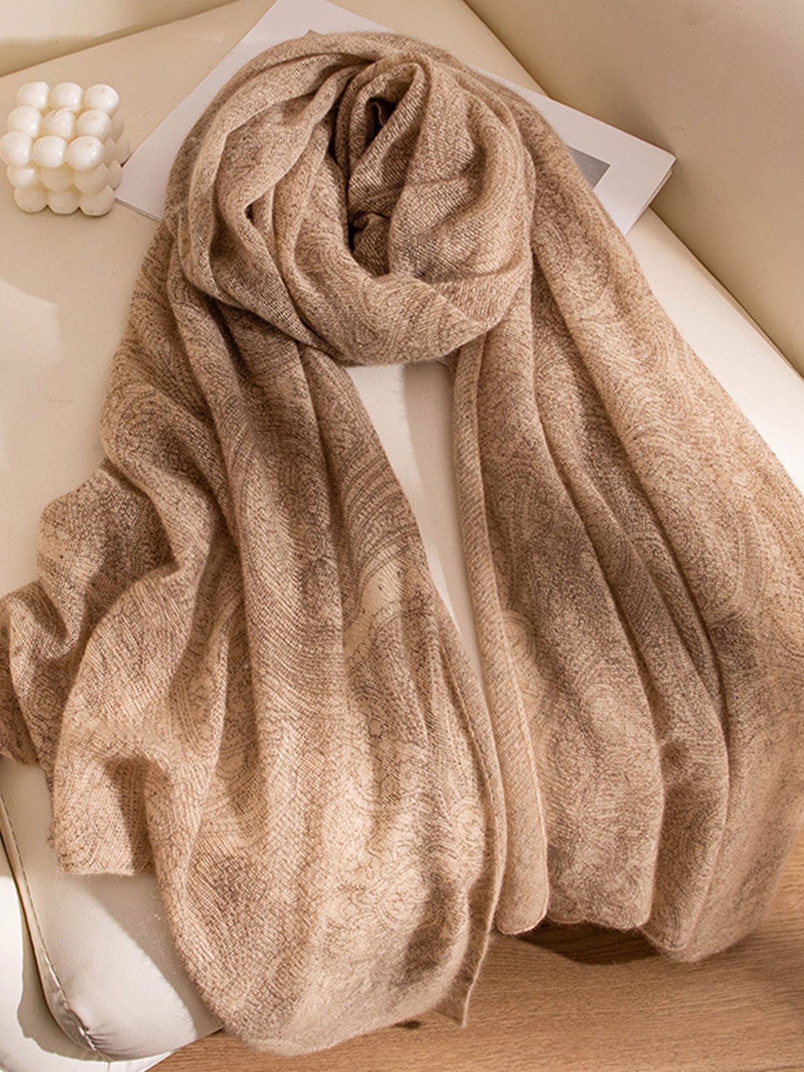 100% Cashmere Printed Hand-Knit Shawl Scarf