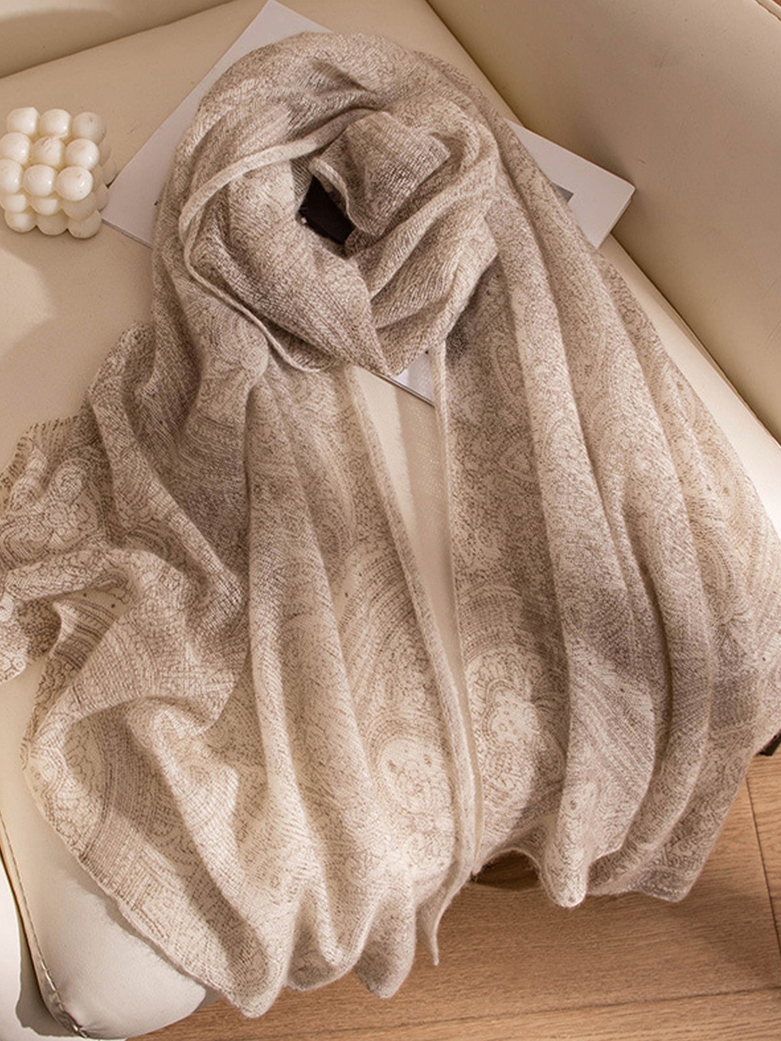 100% Cashmere Printed Hand-Knit Shawl Scarf