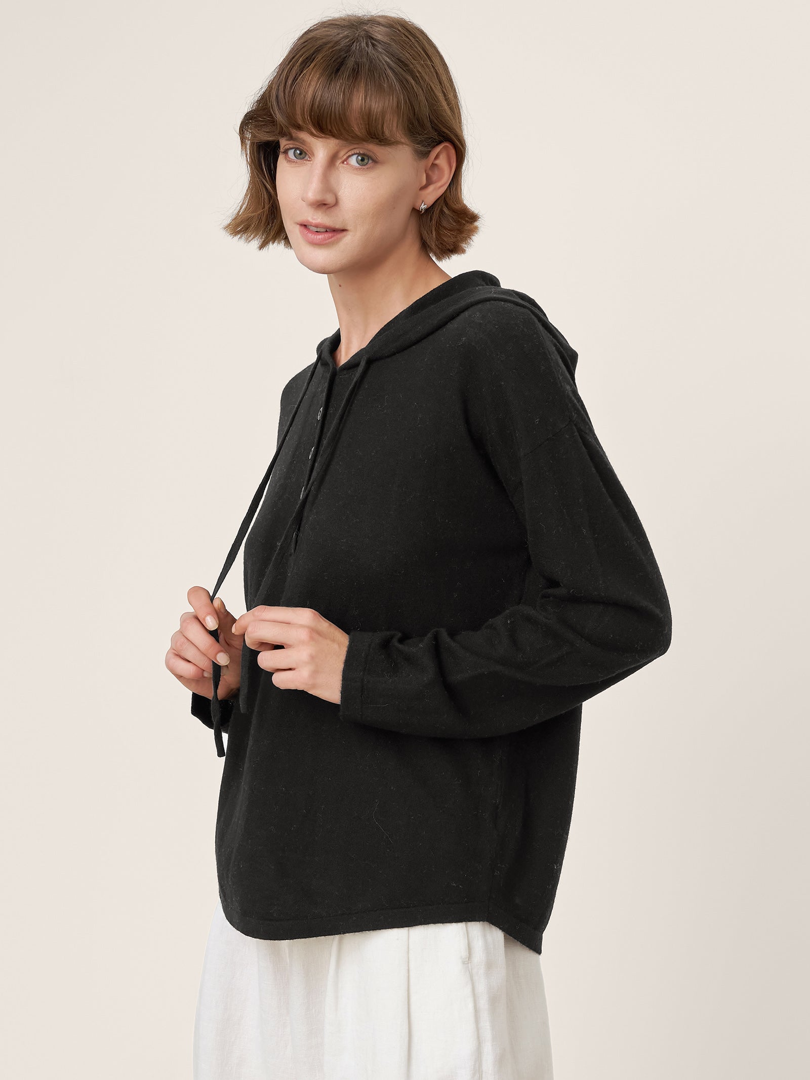 100% Extra-Fine Merino Wool Knit Hooded Sweatshirt SIA