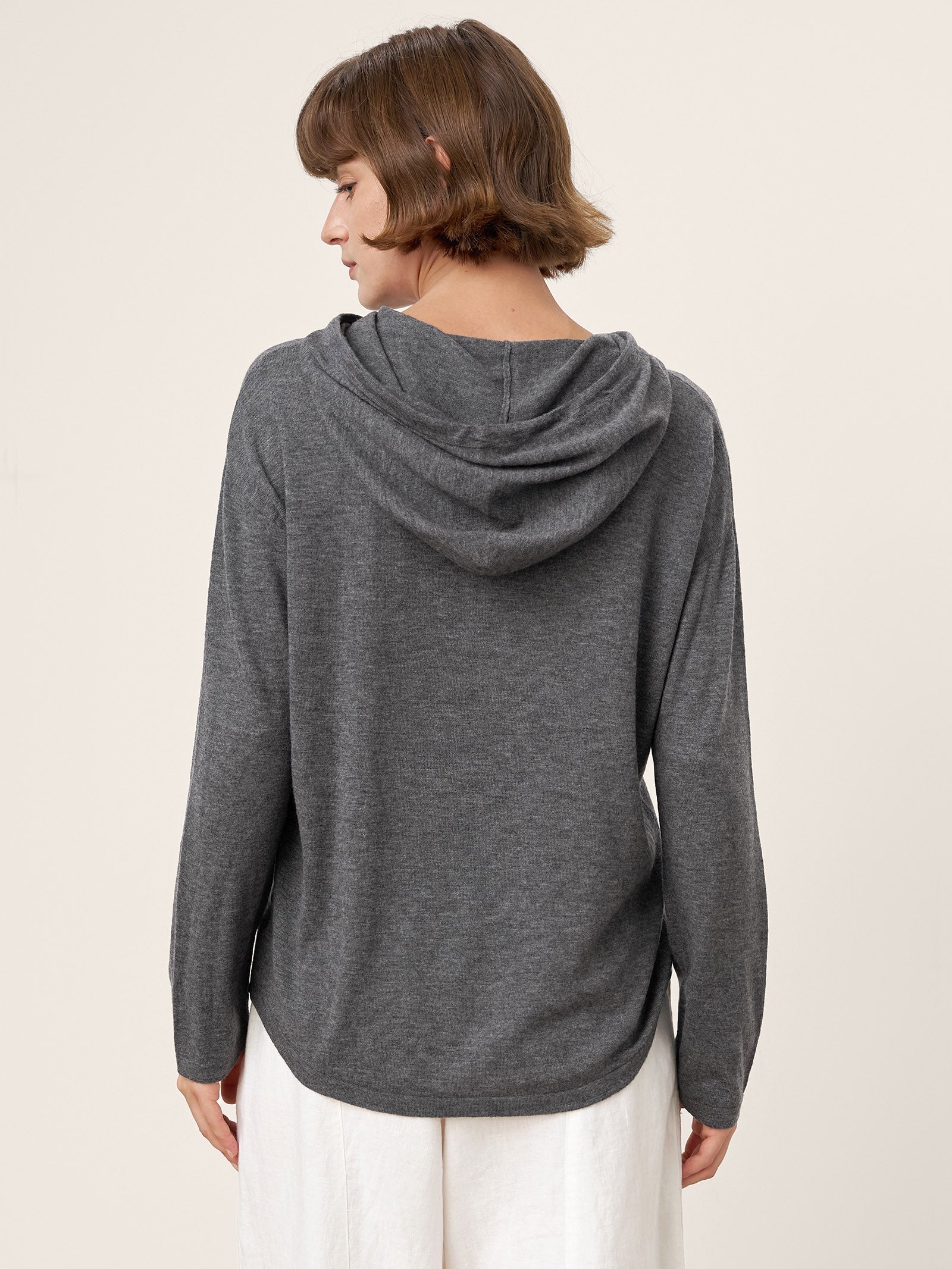 100% Extra-Fine Merino Wool Knit Hooded Sweatshirt SIA