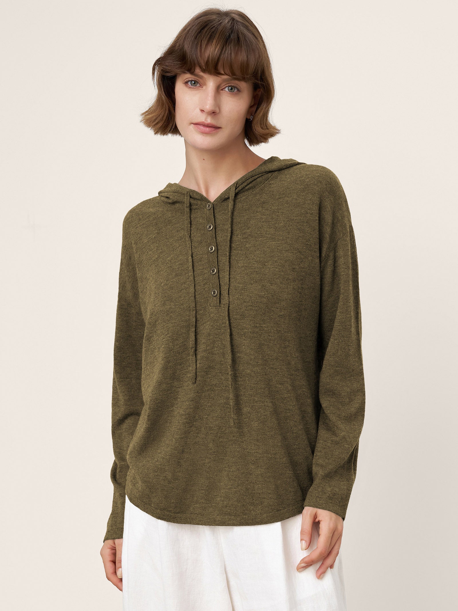 100% Extra-Fine Merino Wool Knit Hooded Sweatshirt SIA