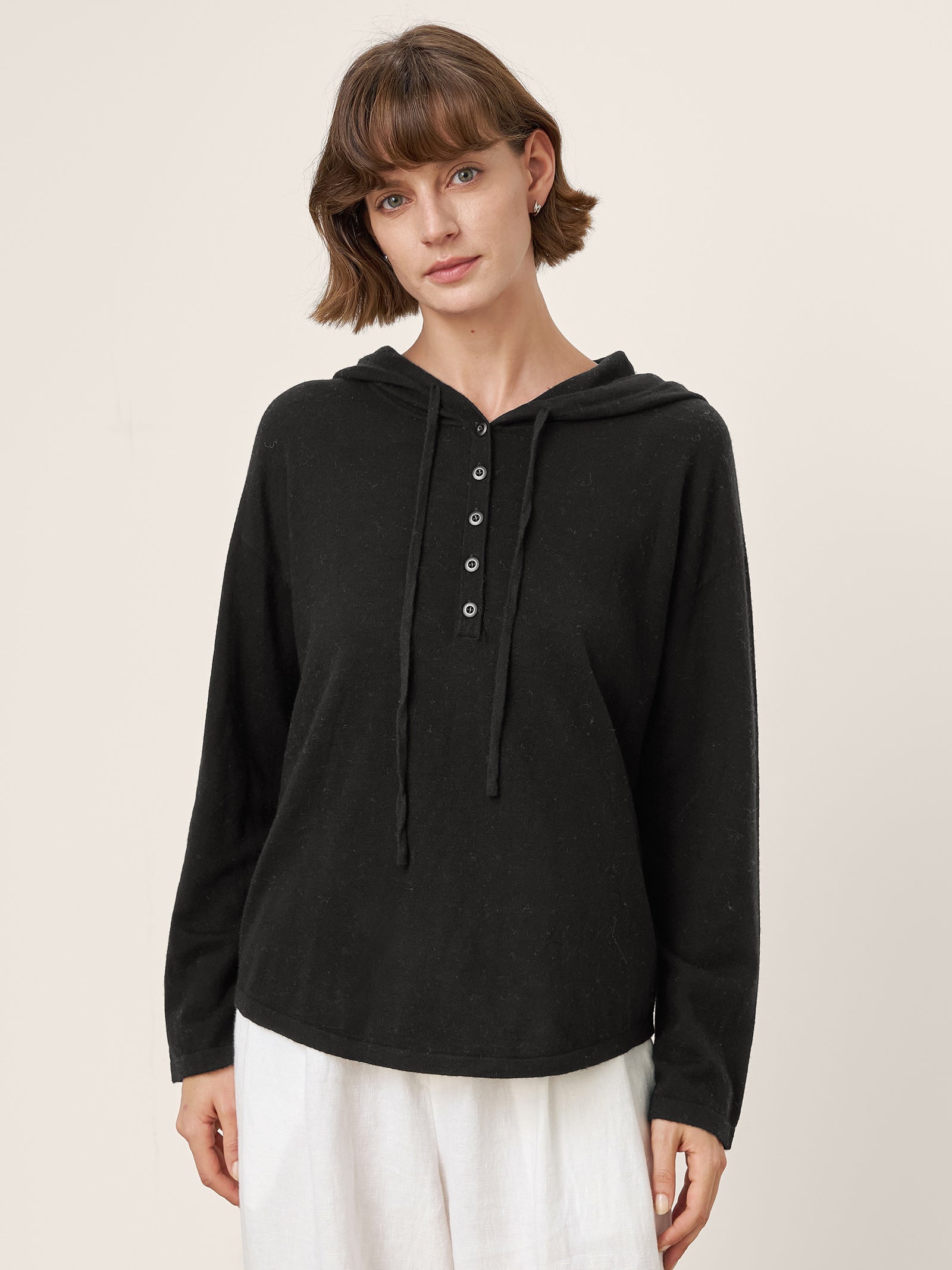100% Extra-Fine Merino Wool Knit Hooded Sweatshirt SIA
