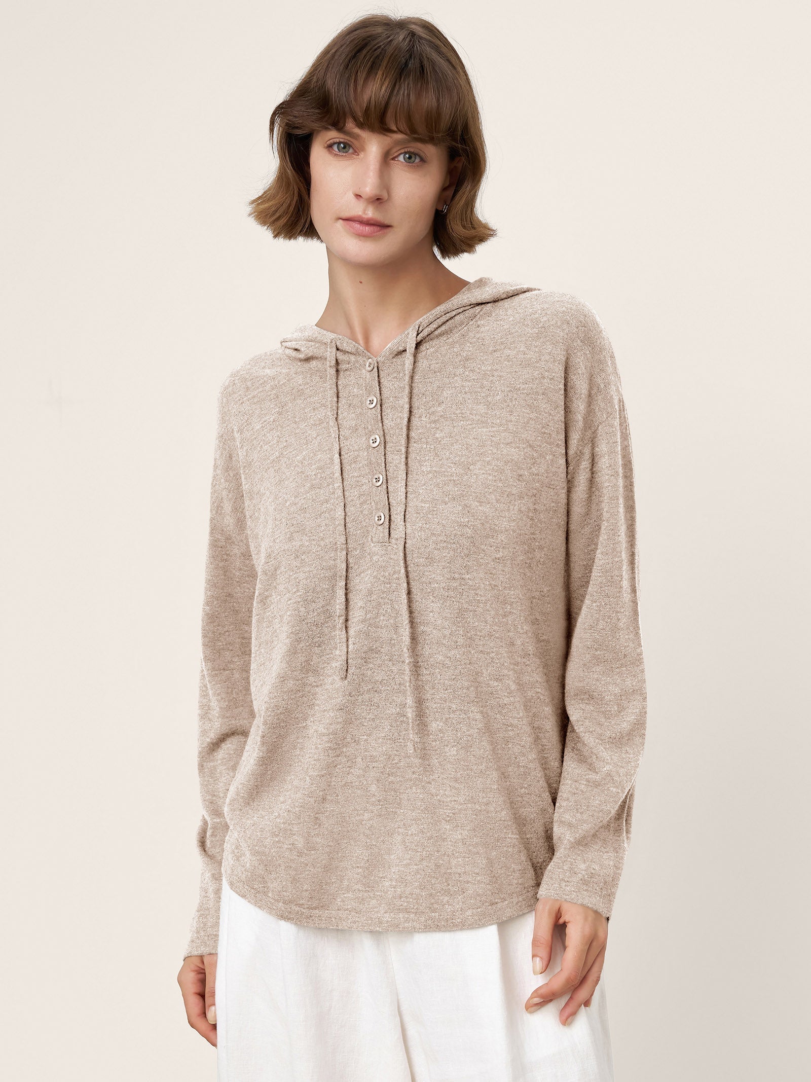 100% Extra-Fine Merino Wool Knit Hooded Sweatshirt SIA