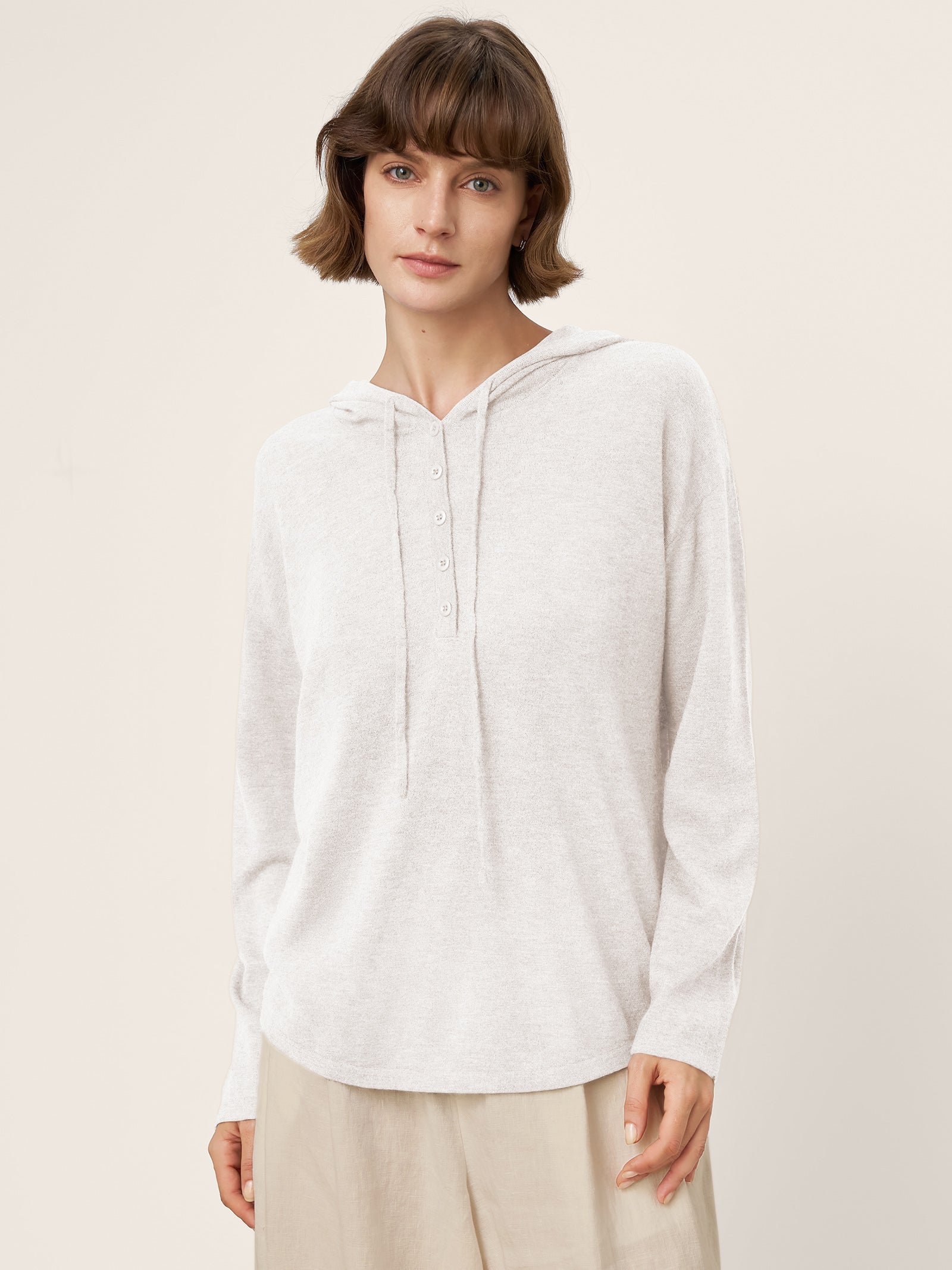 100% Extra-Fine Merino Wool Knit Hooded Sweatshirt SIA