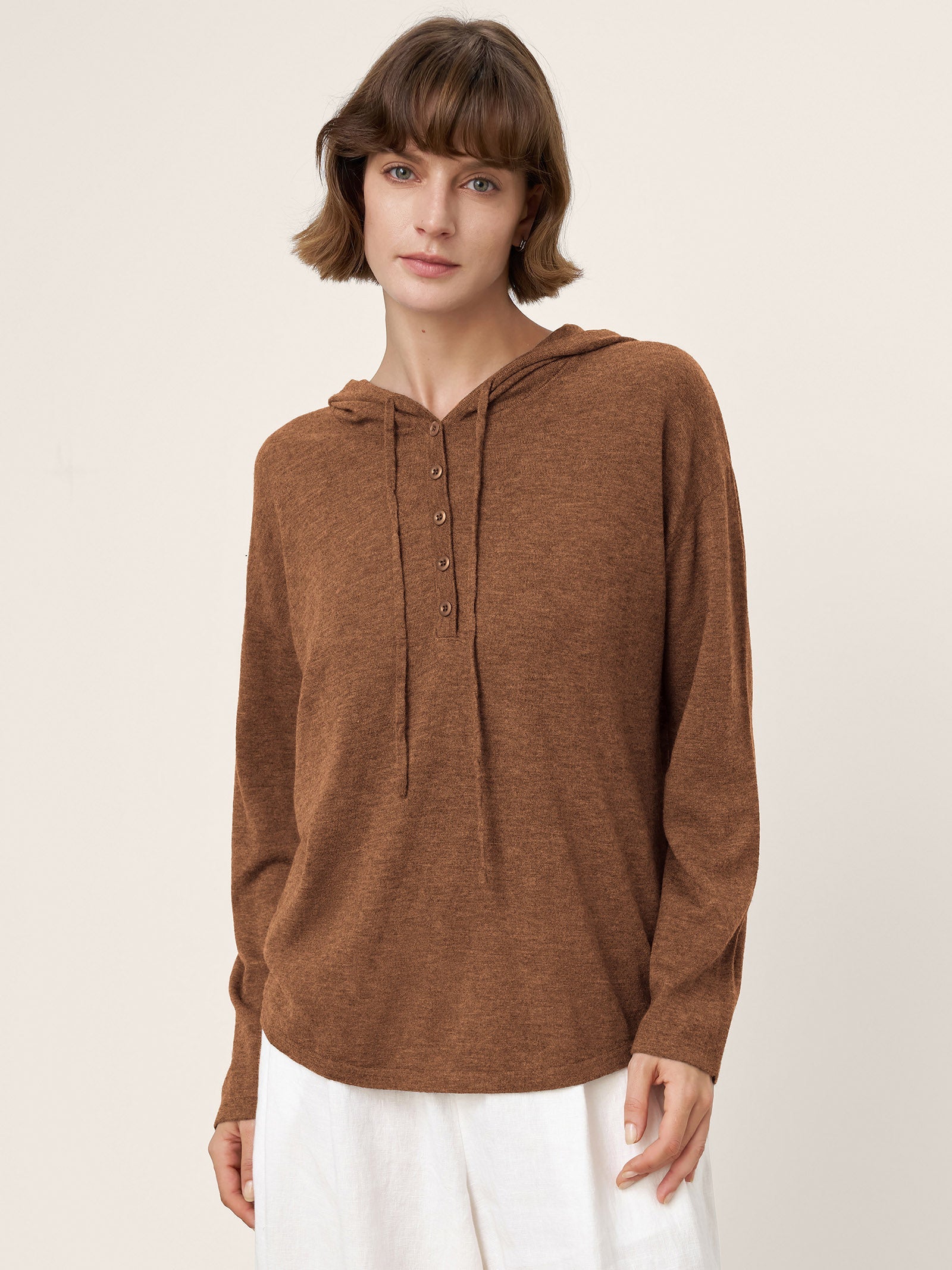100% Extra-Fine Merino Wool Knit Hooded Sweatshirt SIA
