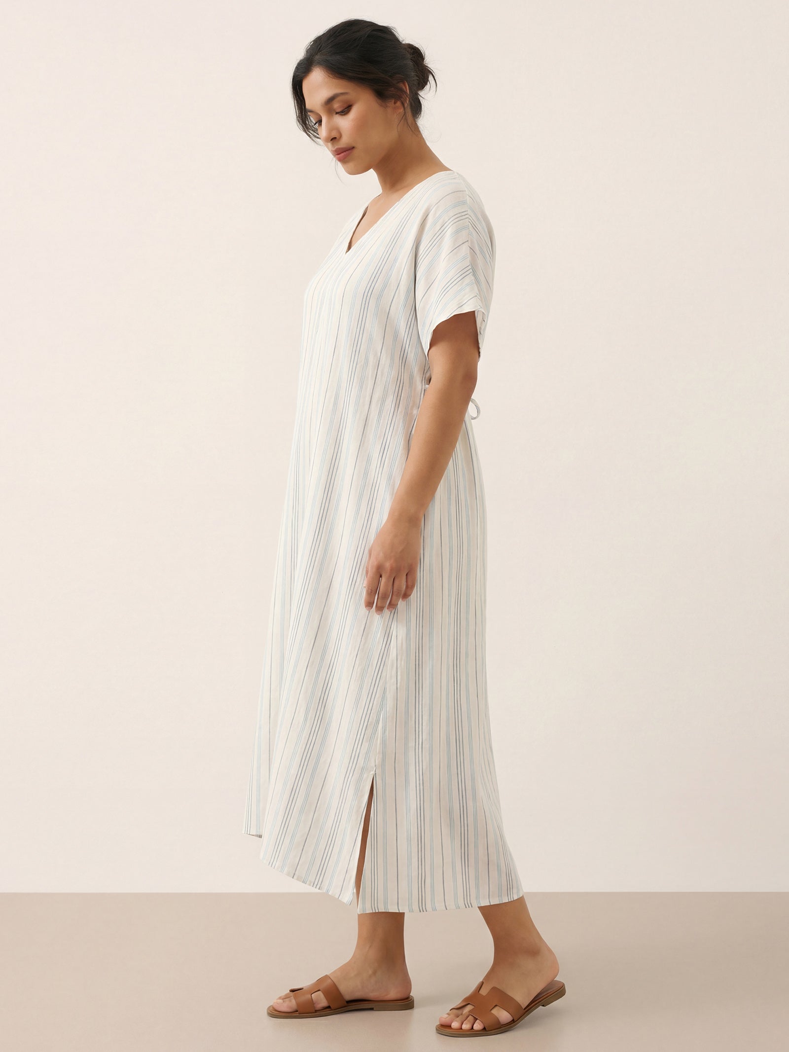 100% Linen Back-Tied Waist Maxi Dress HANA