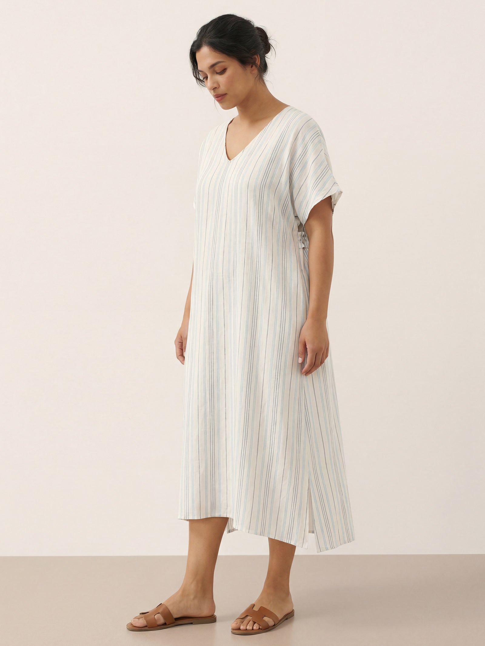 100% Linen Back-Tied Waist Maxi Dress HANA