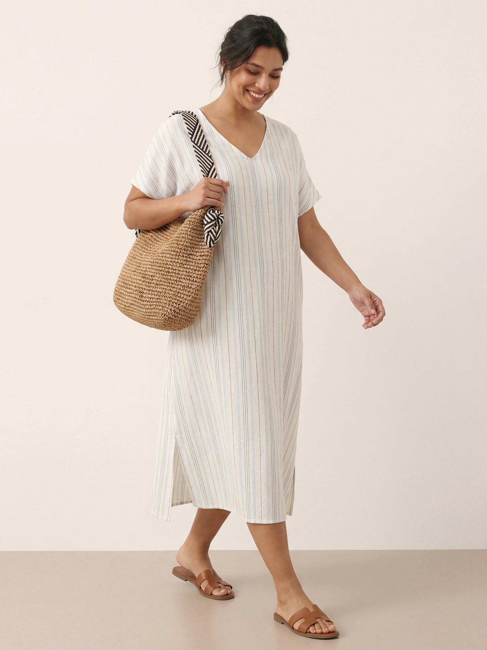 100% Linen Back-Tied Waist Maxi Dress HANA