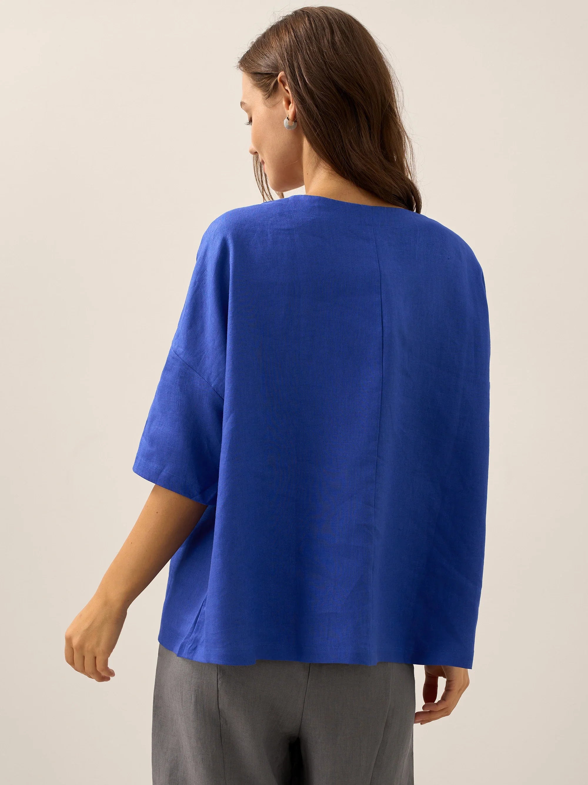 100% Linen Boatneck 3/4 Length Sleeve Top AURORA