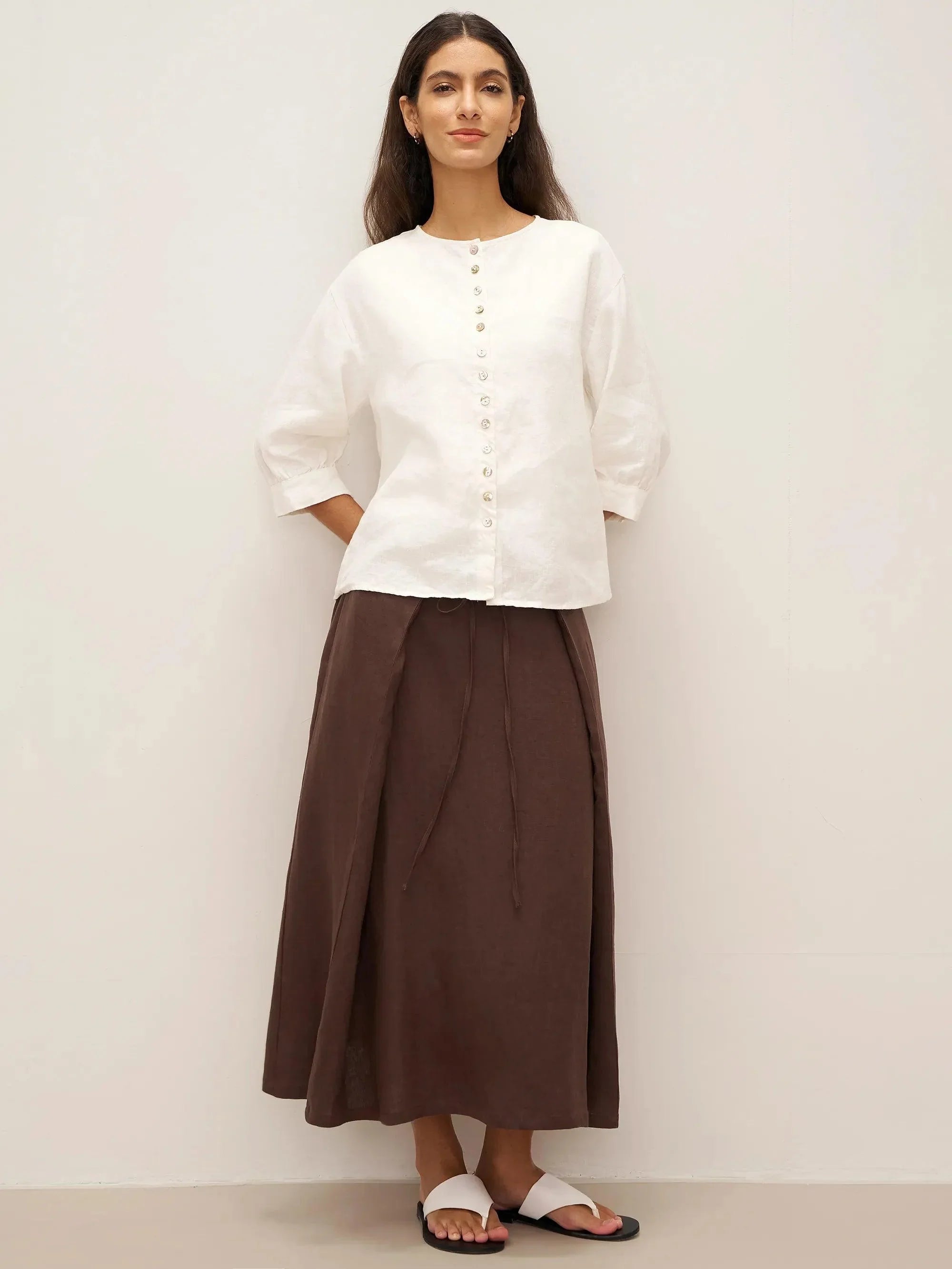 100% Linen Button-Front Drop Shoulder Shirt EASTER