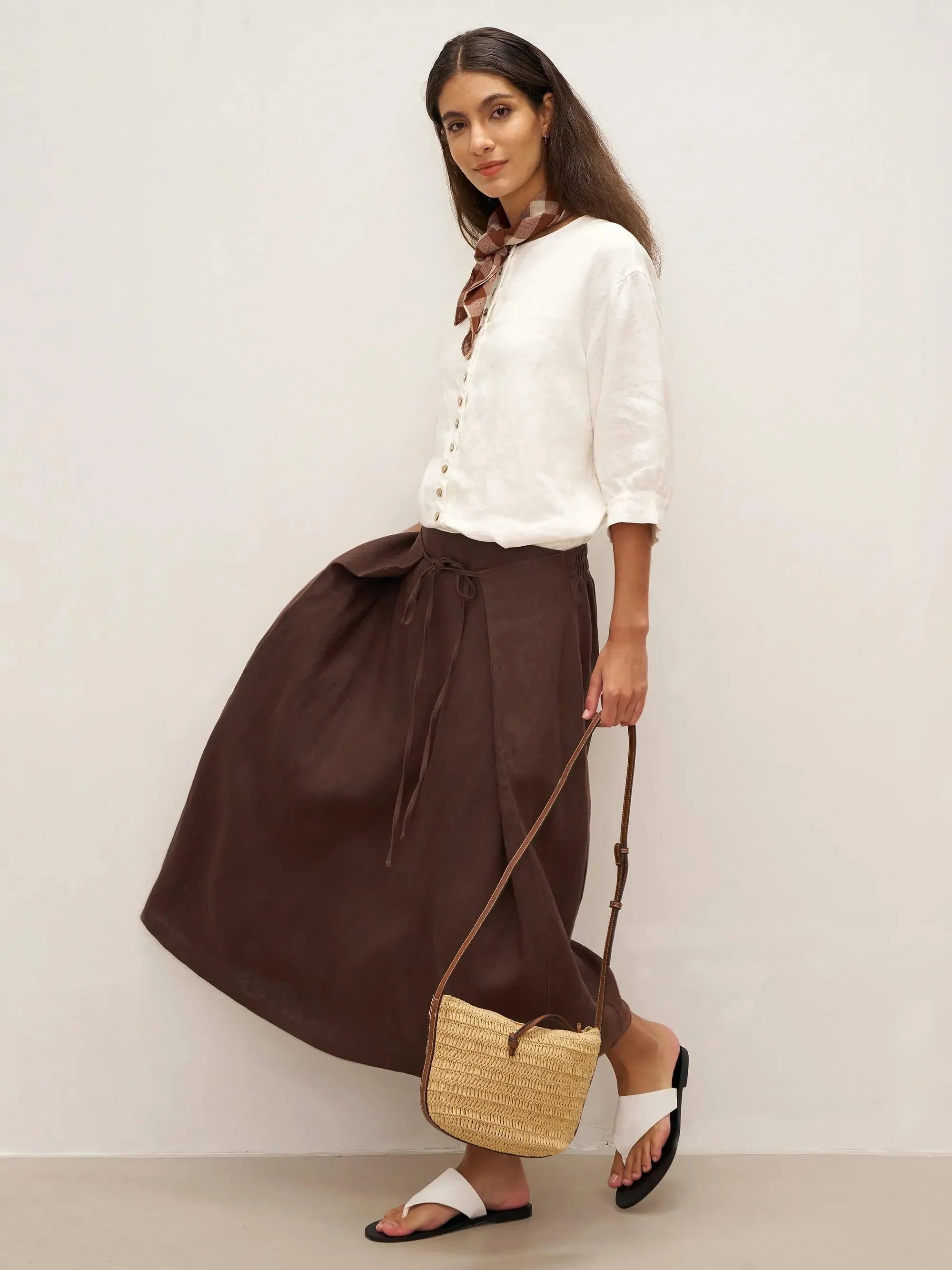 100% Linen Button-Front Drop Shoulder Shirt EASTER