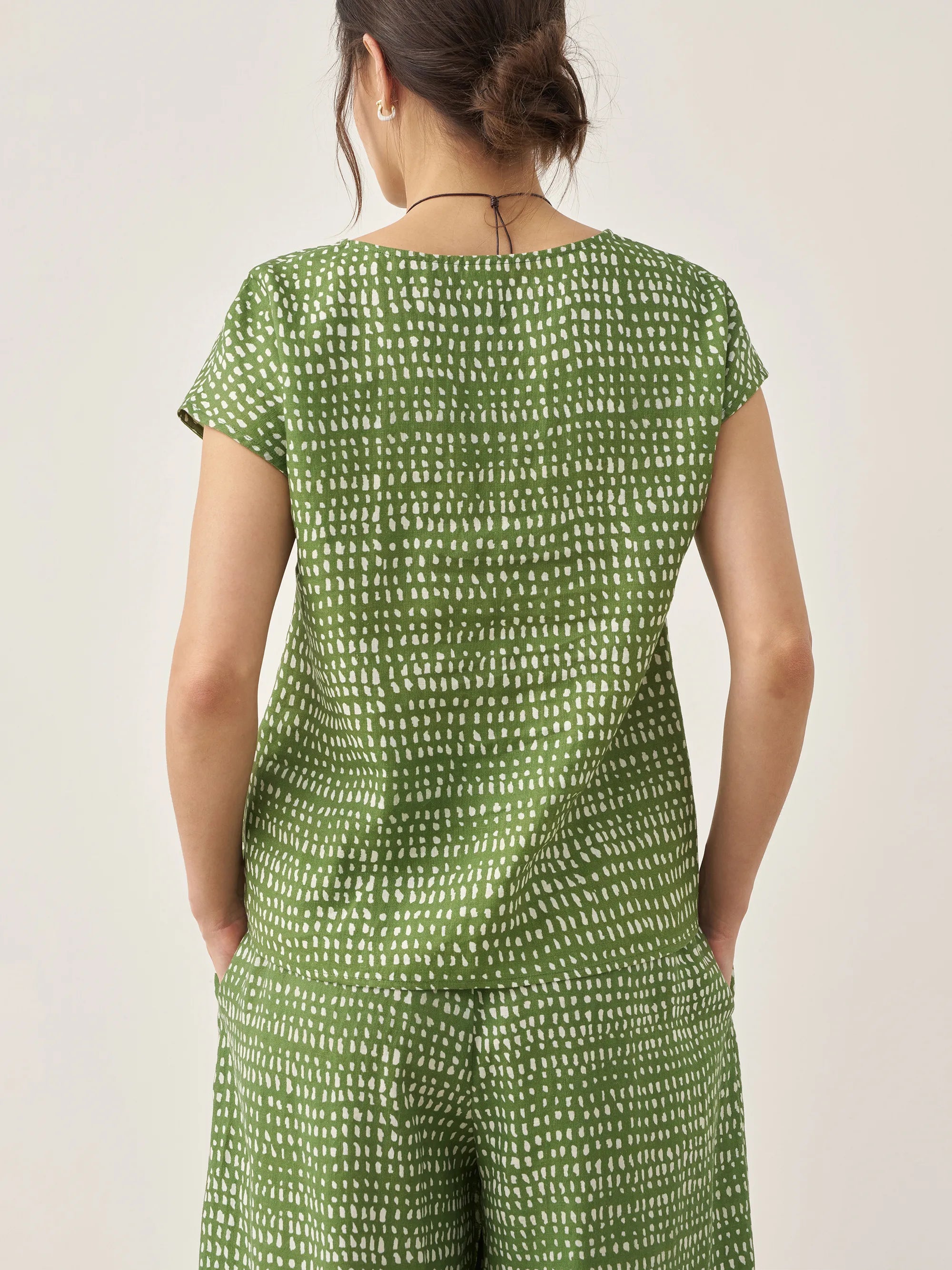 100% Linen Dot Round Neck Top LISSA