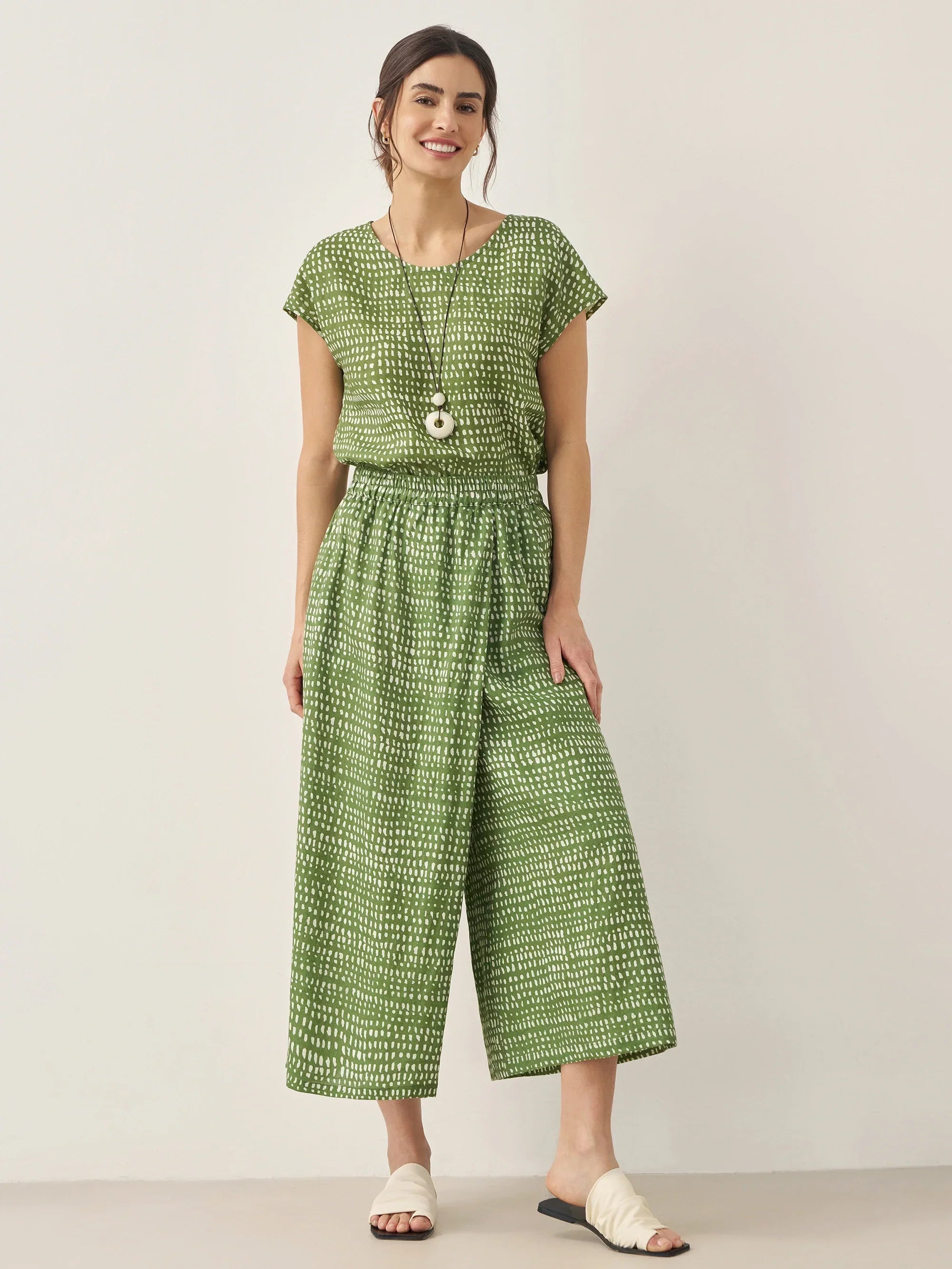 100% Linen Dot Round Neck Top LISSA