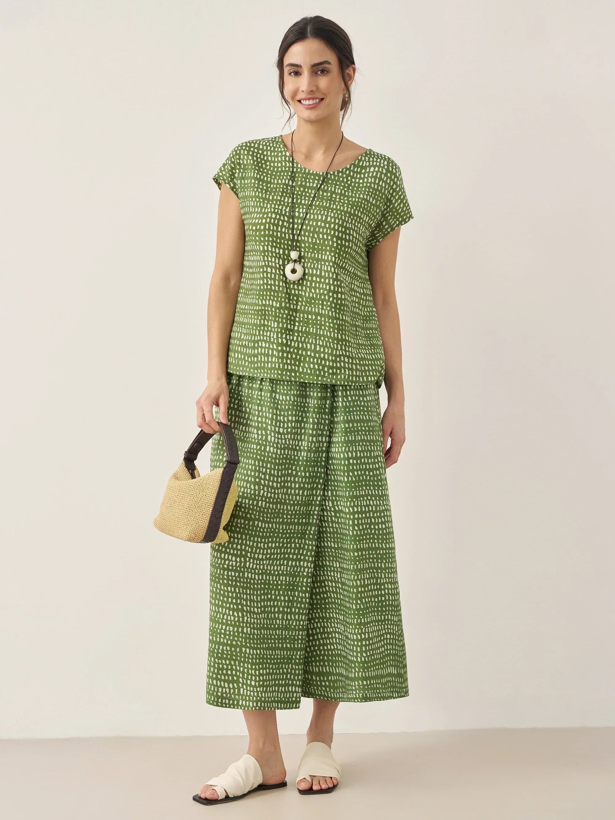 100% Linen Dot Round Neck Top LISSA