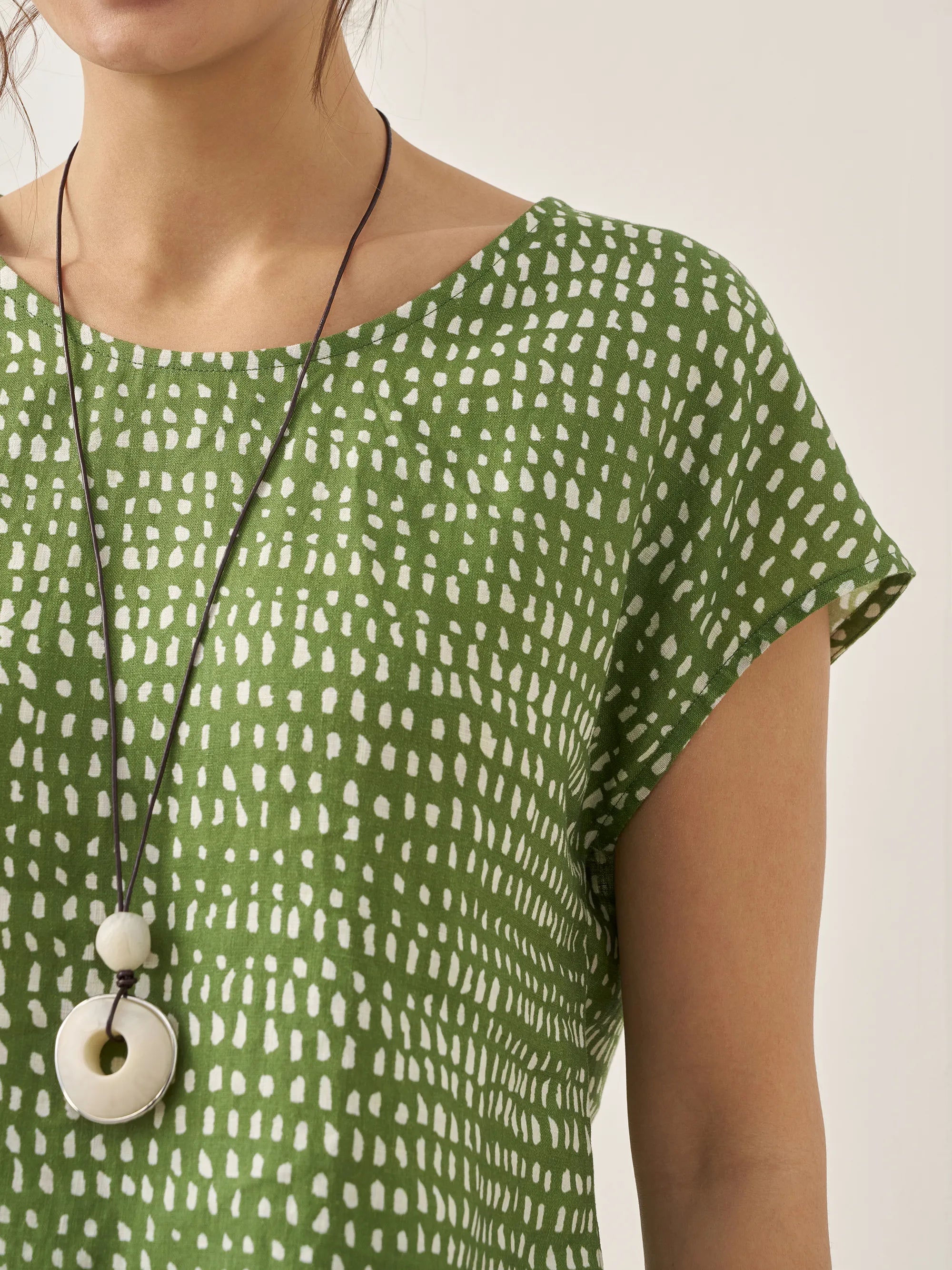100% Linen Dot Round Neck Top LISSA