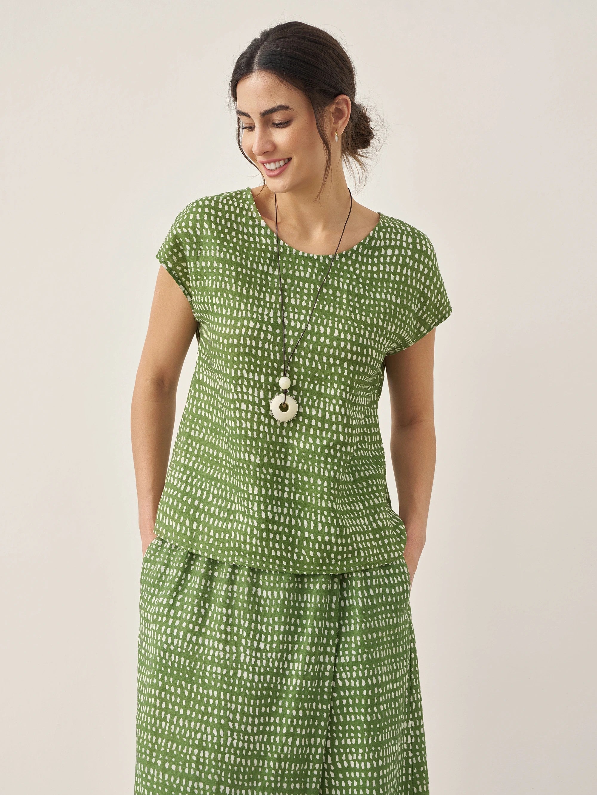 100% Linen Dot Round Neck Top LISSA