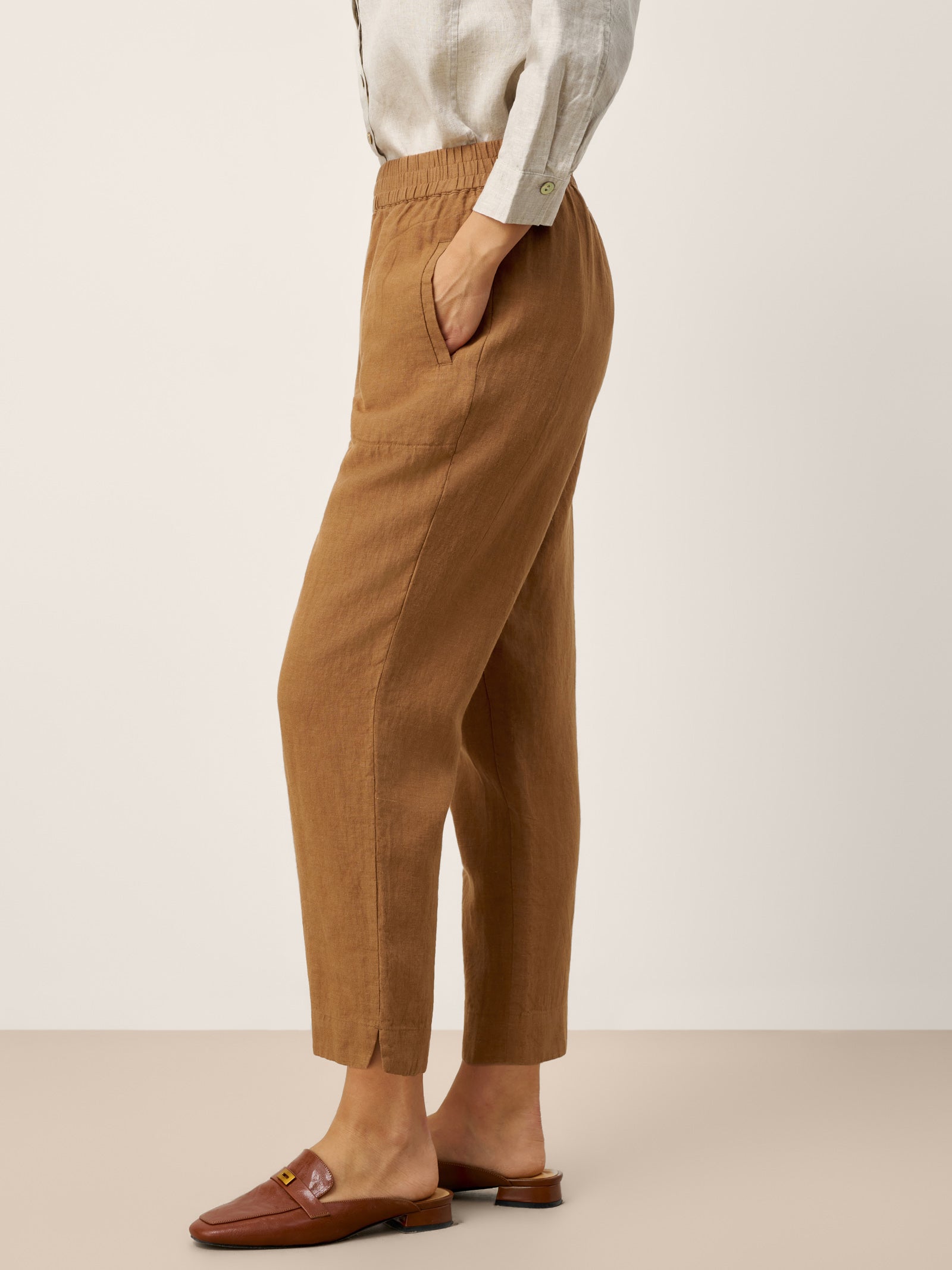 100% Linen Elasticated Waist Ankle Pants GWEN