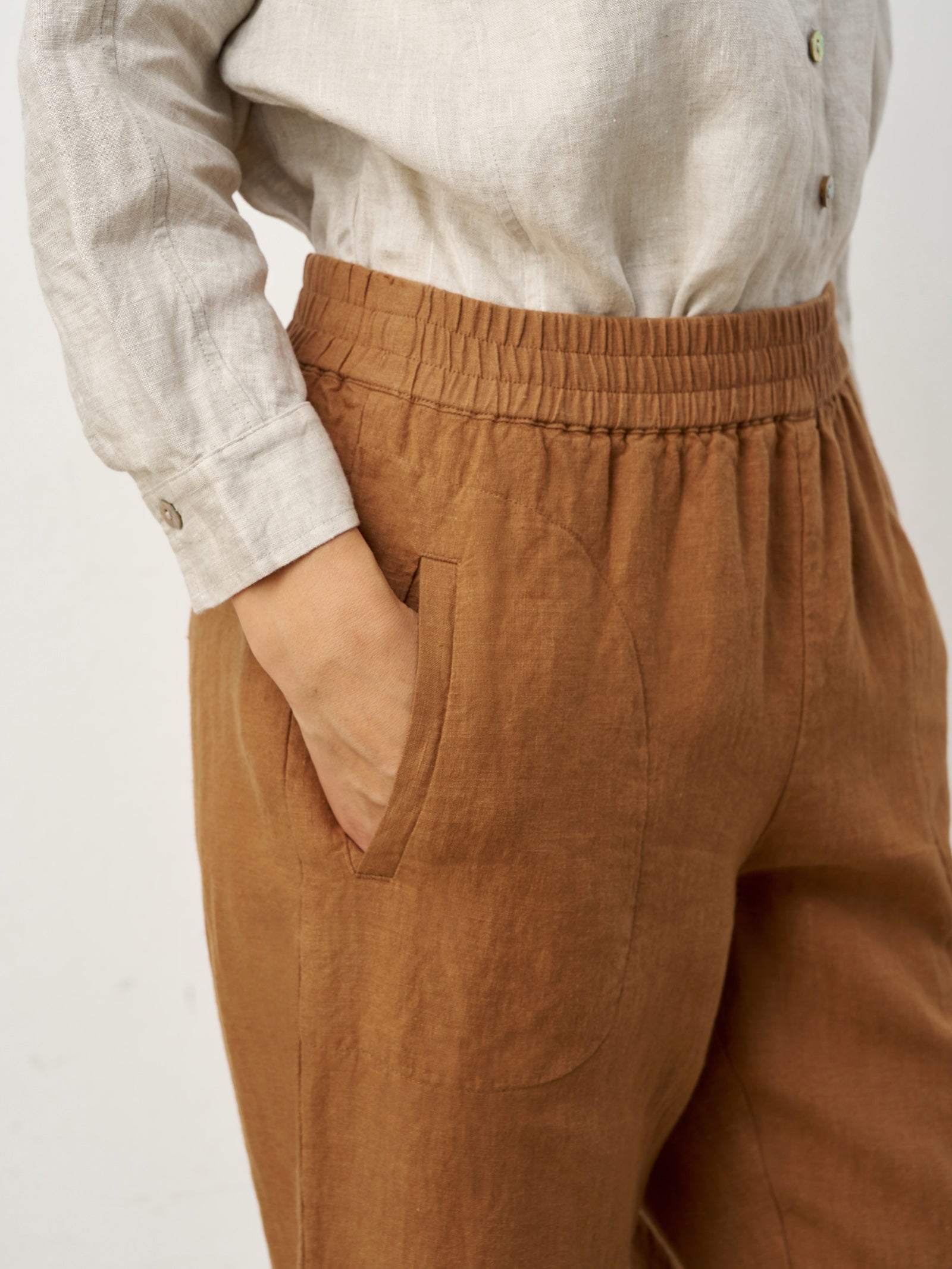 100% Linen Elasticated Waist Ankle Pants GWEN