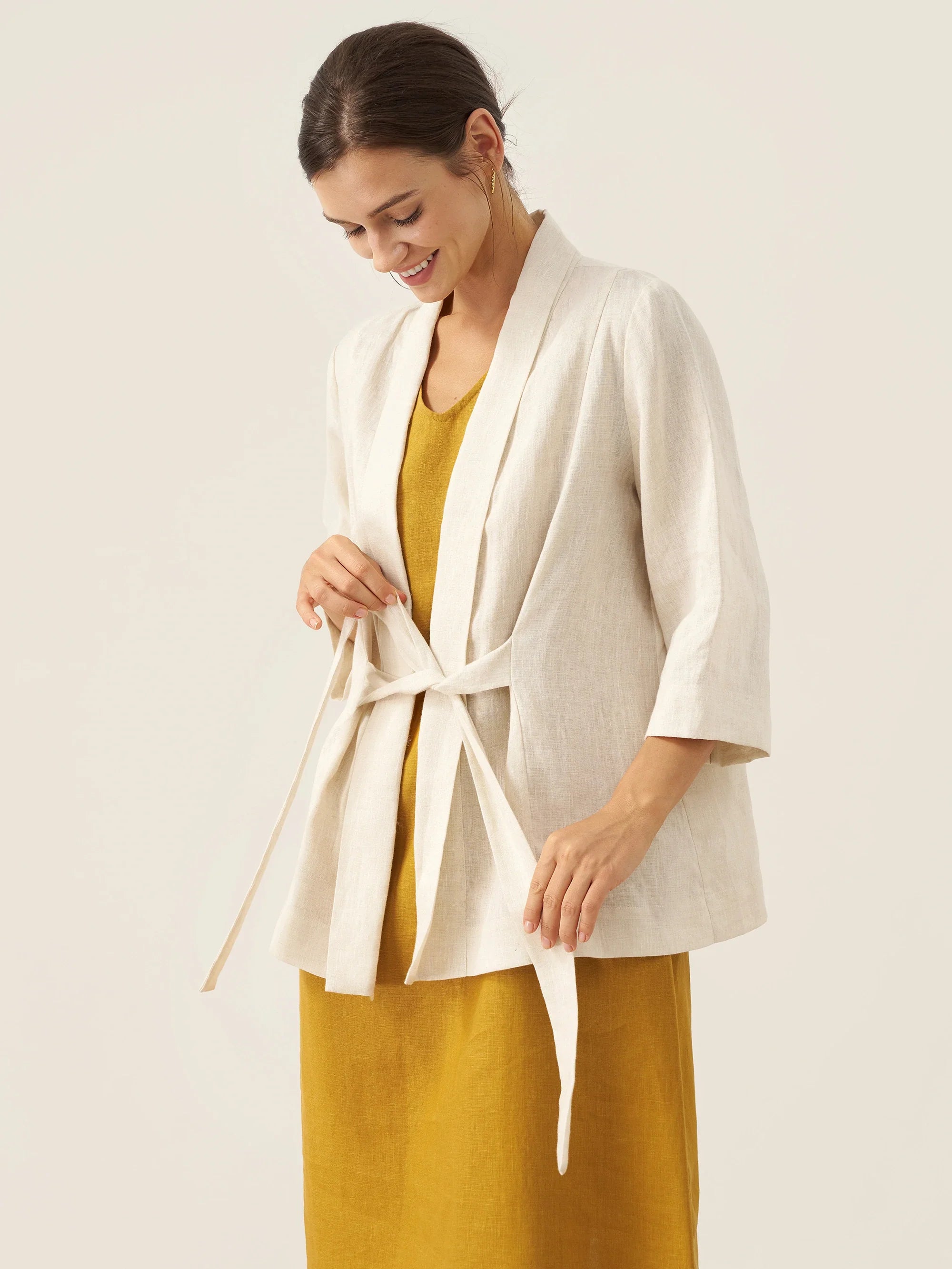 100% Linen Kimono Belted Blazer BRIA