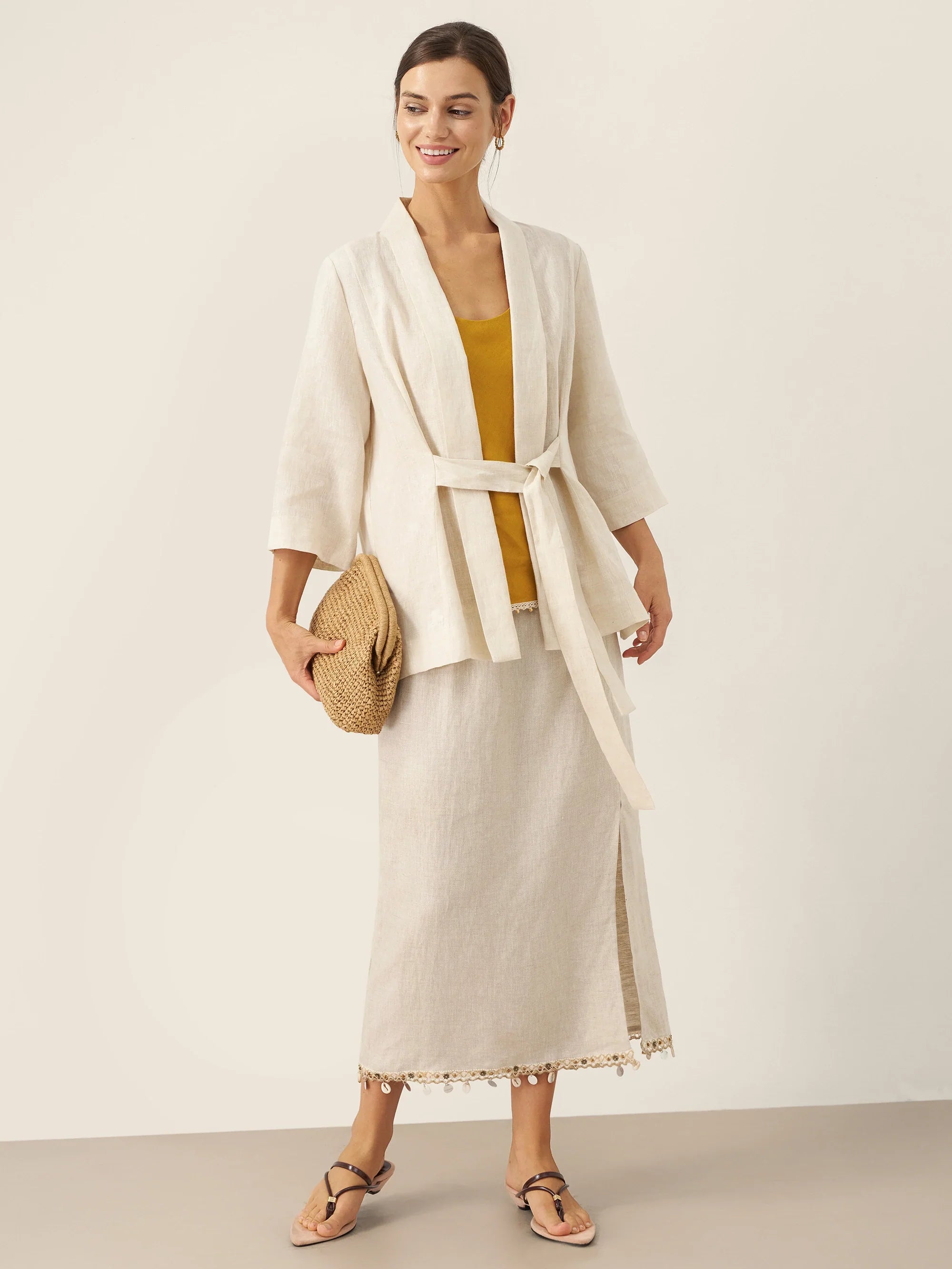 100% Linen Kimono Belted Blazer BRIA