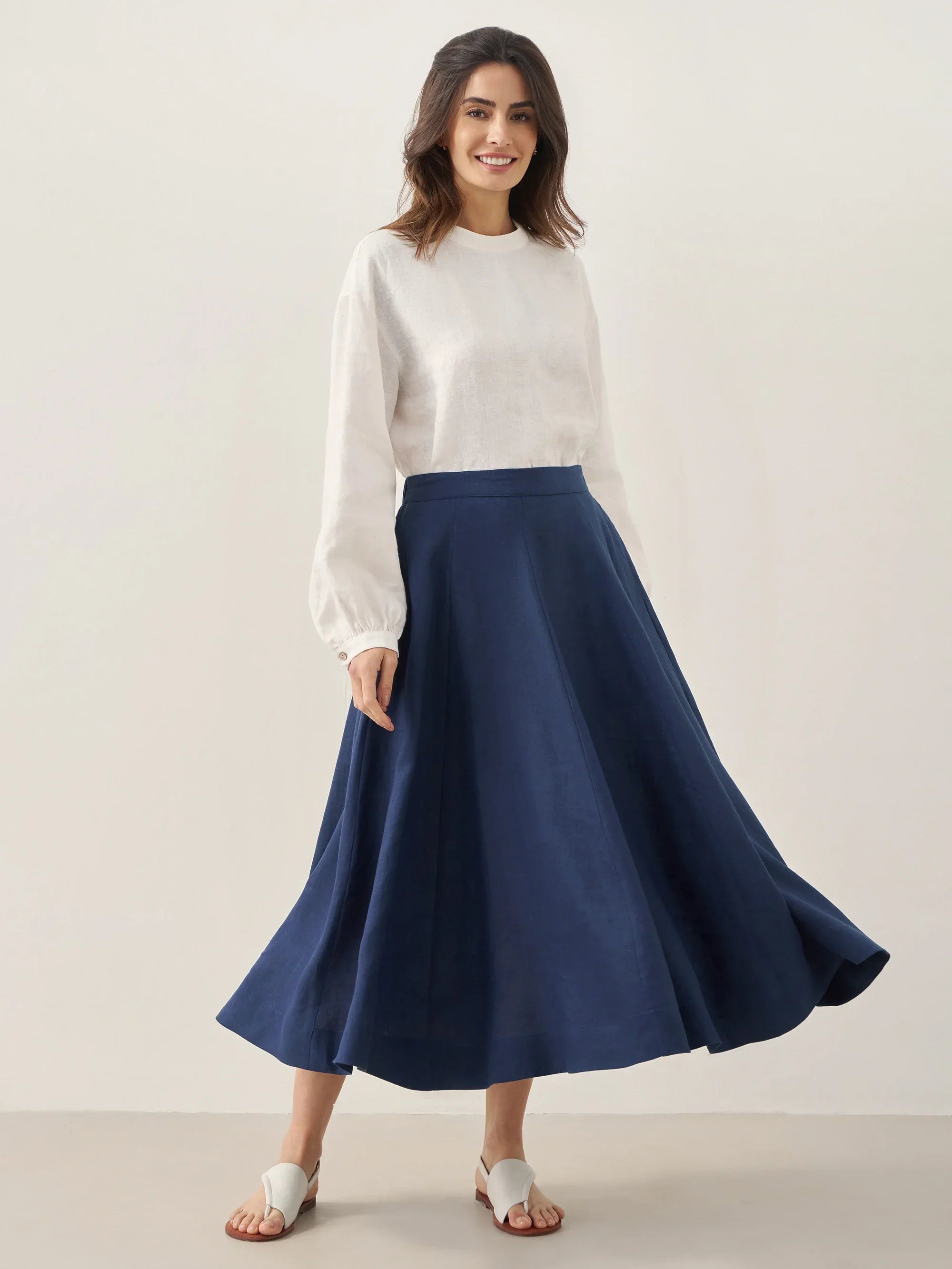 100% Linen Mock Neck Long-Sleeve Top DEANNA