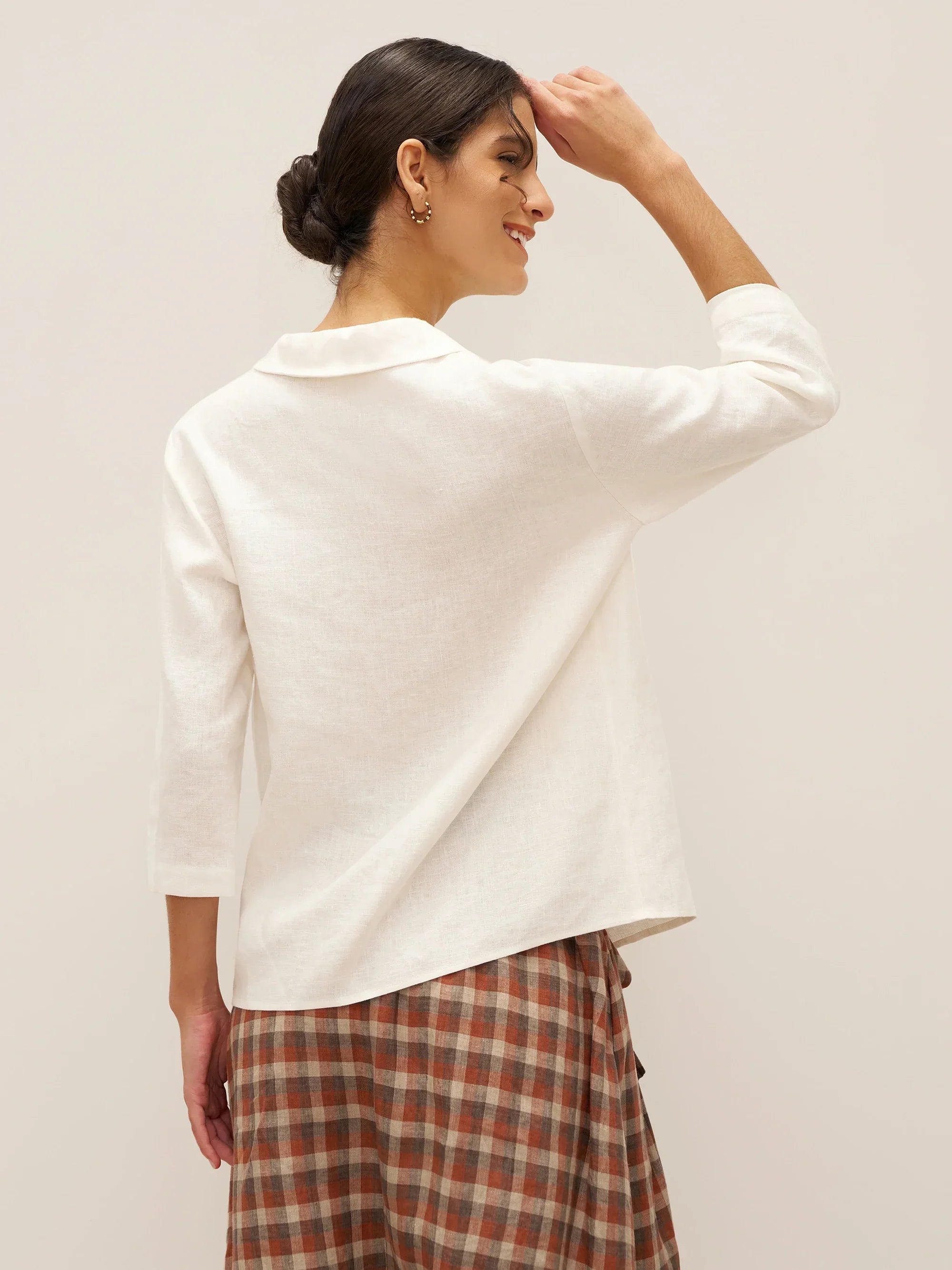 100% Linen Peter Pan Collar 3/4 Sleeve Shirt ASTRID