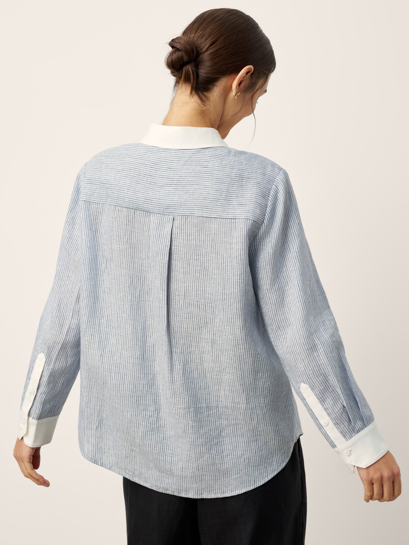 100% Linen Striped Patchwork Pleat Shirt THEA