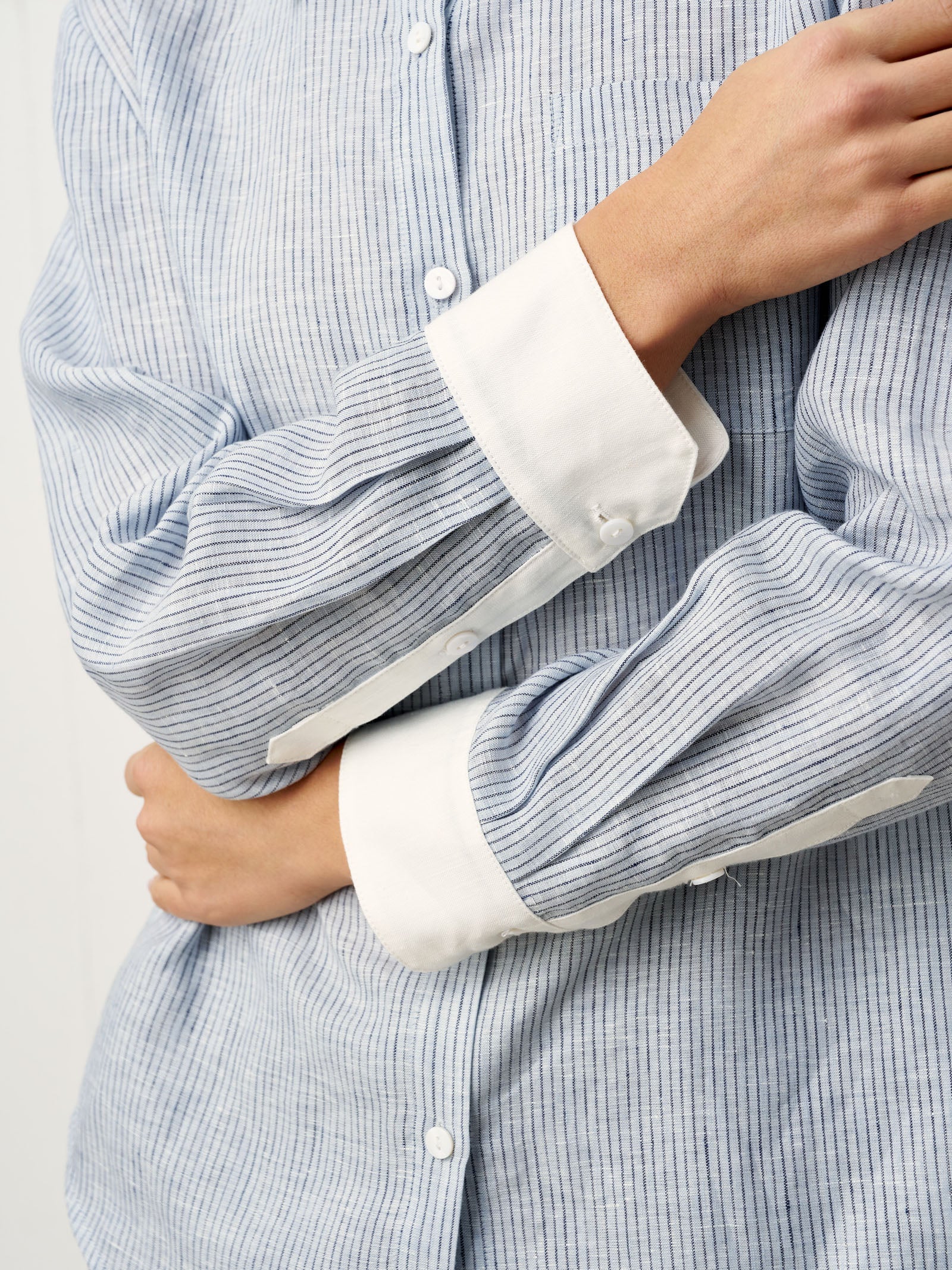 100% Linen Striped Patchwork Pleat Shirt THEA