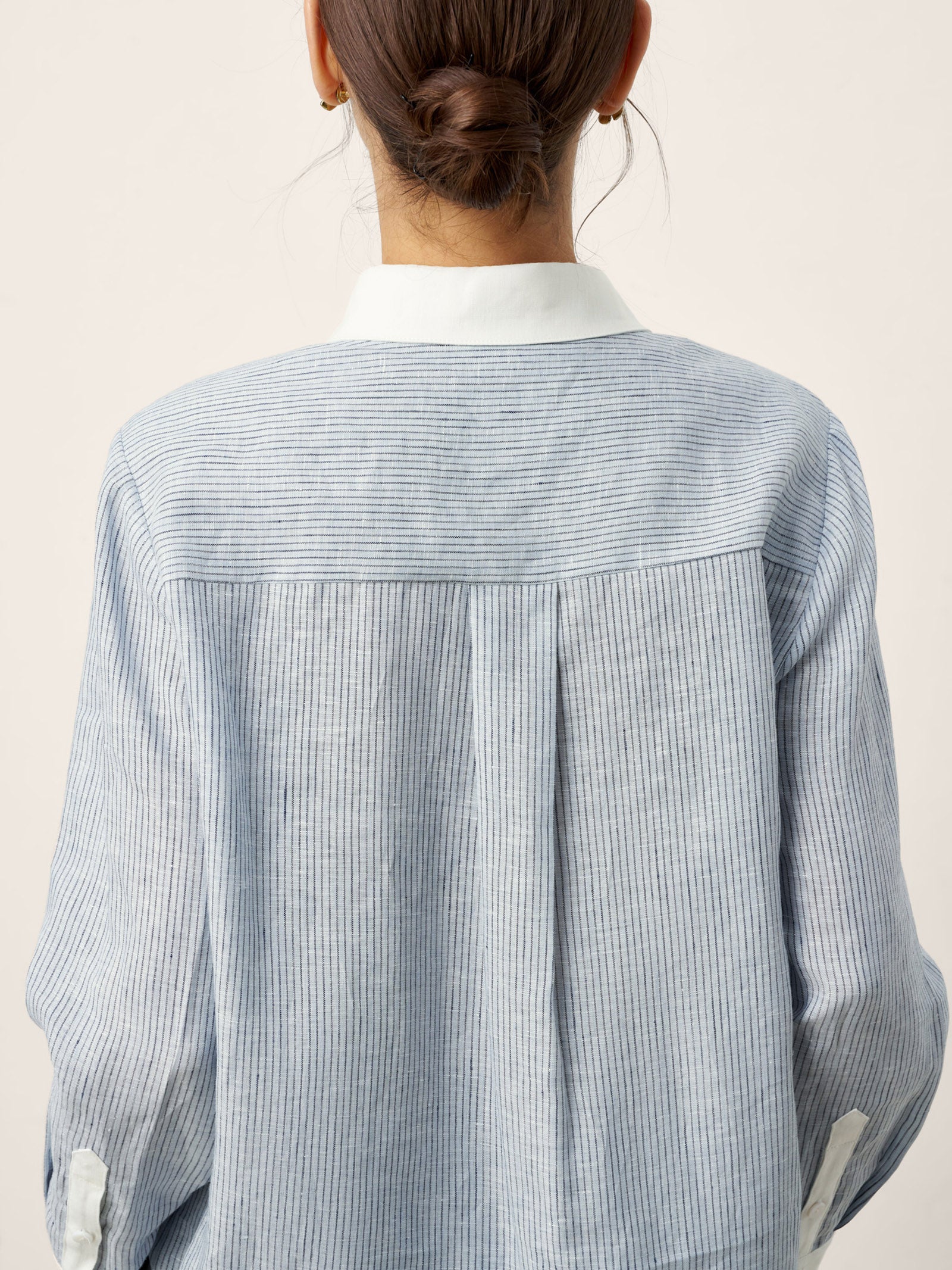100% Linen Striped Patchwork Pleat Shirt THEA