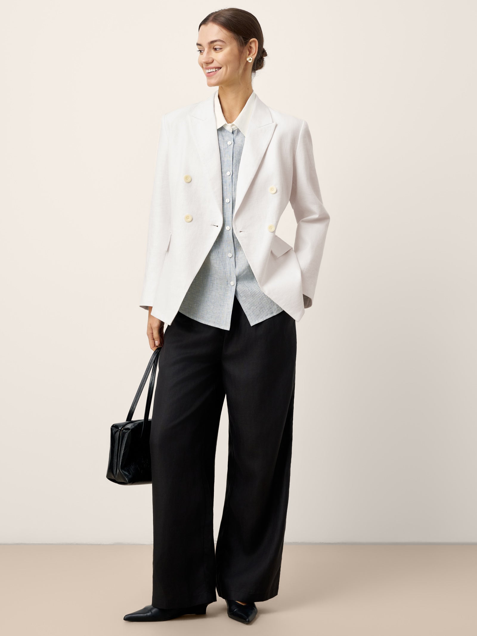 100% Linen Striped Patchwork Pleat Shirt THEA