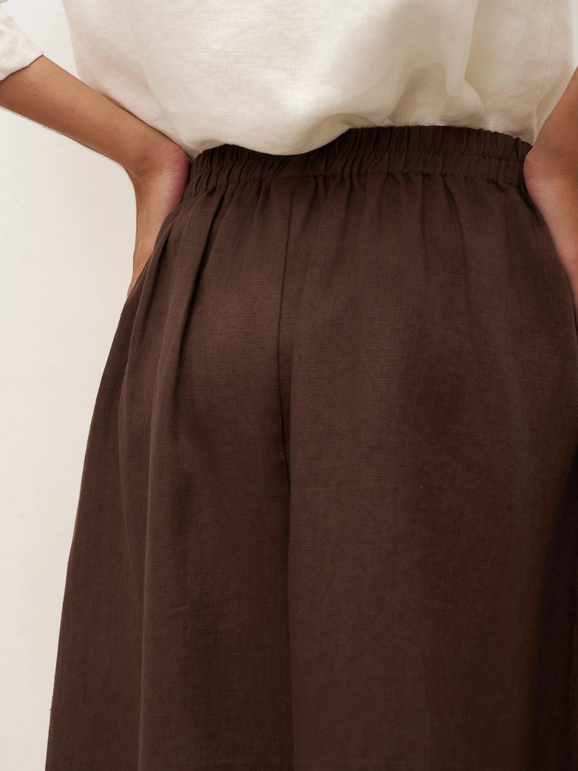 100% Linen Tie-Waist Wrapped A-Line Skirt EMILIE—Two-Way Wear
