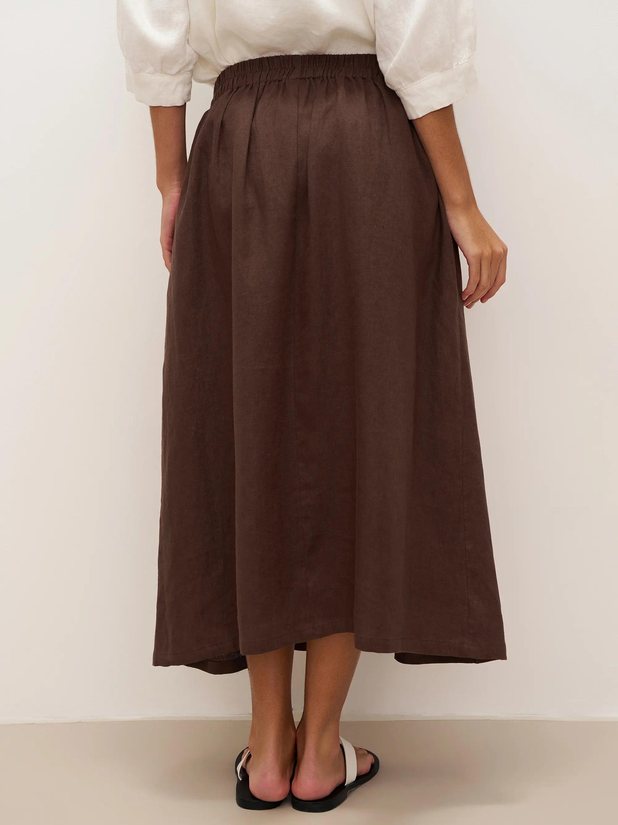100% Linen Tie-Waist Wrapped A-Line Skirt EMILIE—Two-Way Wear