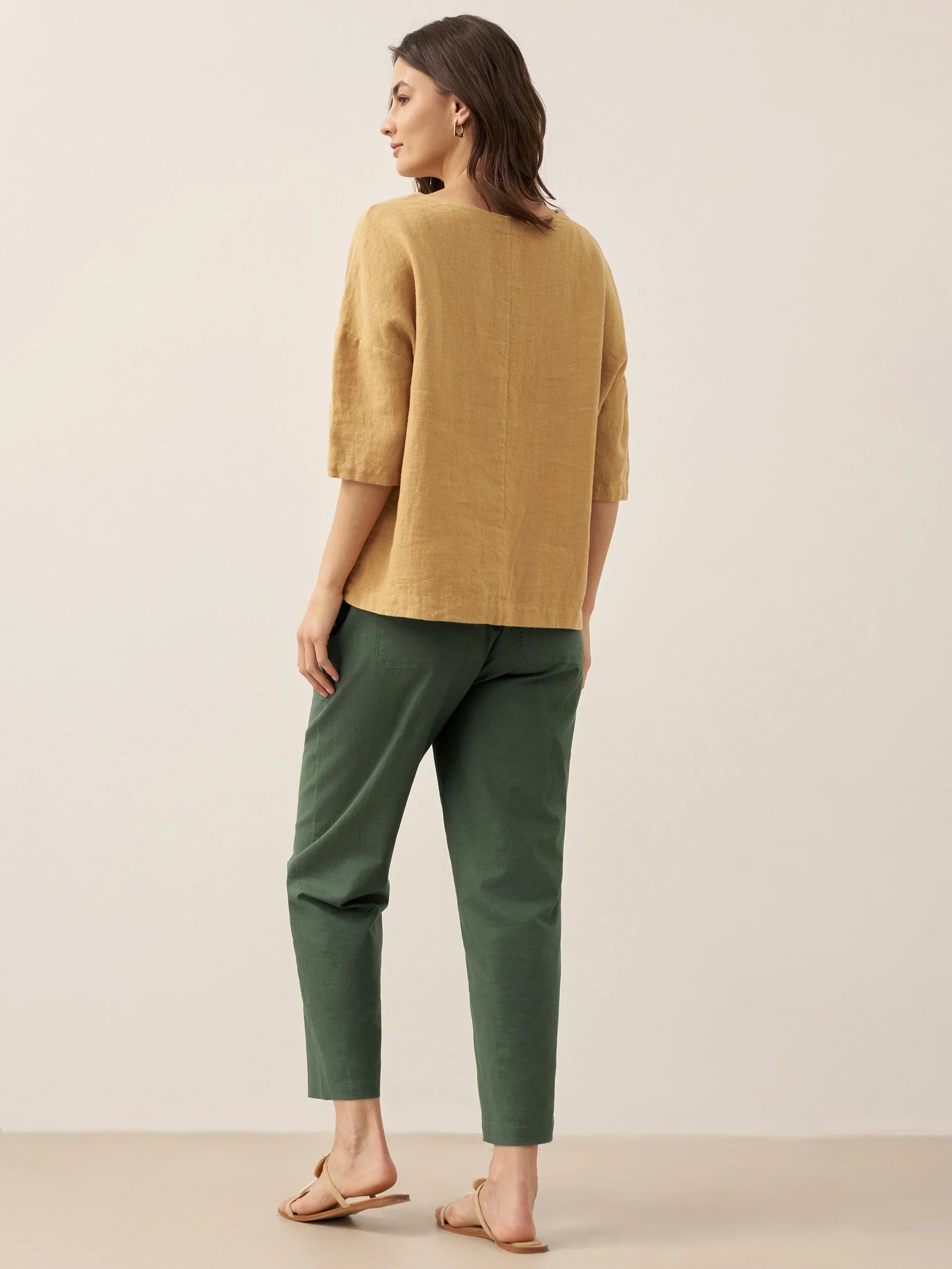 100% Linen V-Neck 3/4 Length Sleeve Top DORA