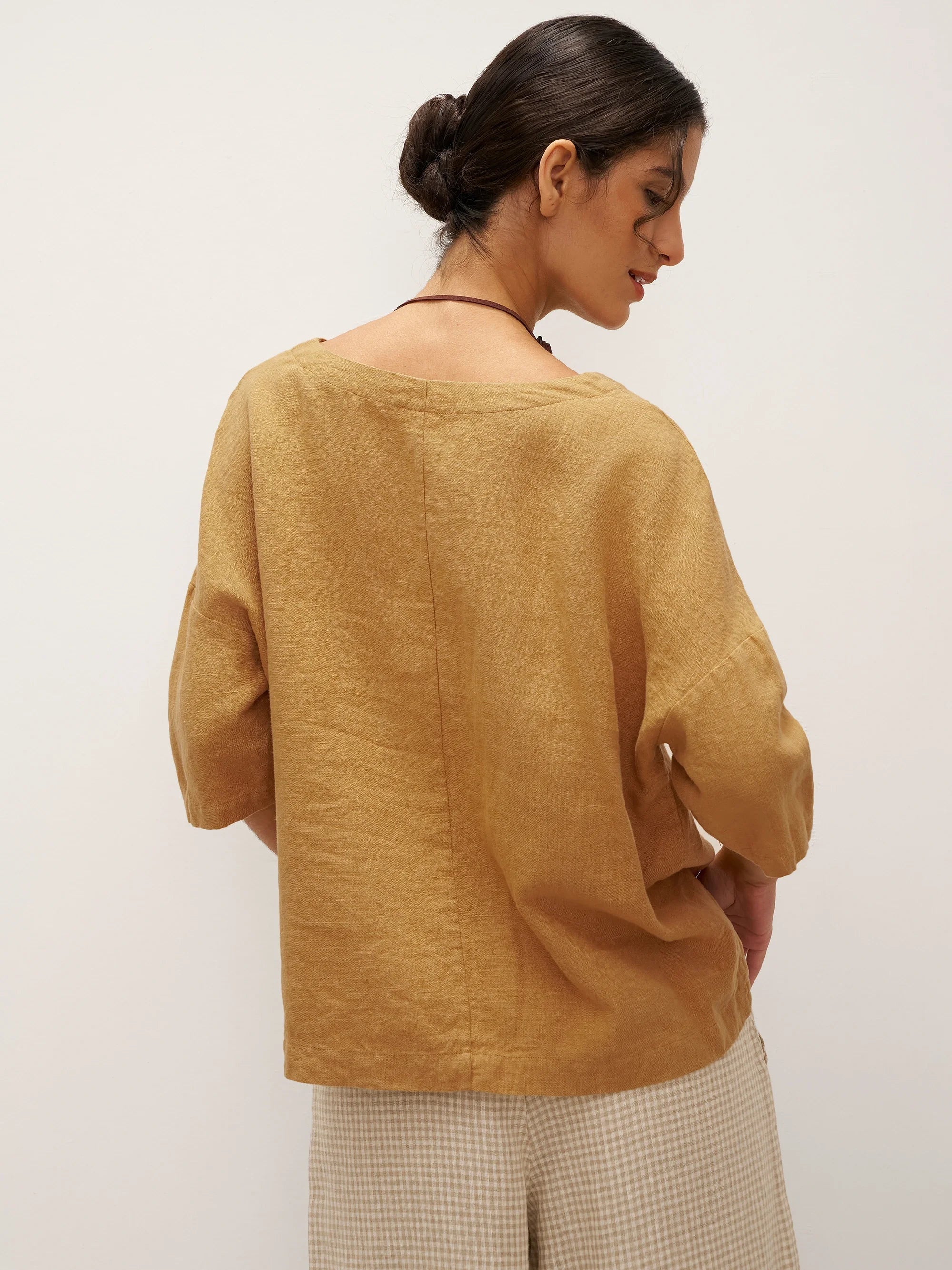 100% Linen V-Neck 3/4 Length Sleeve Top DORA