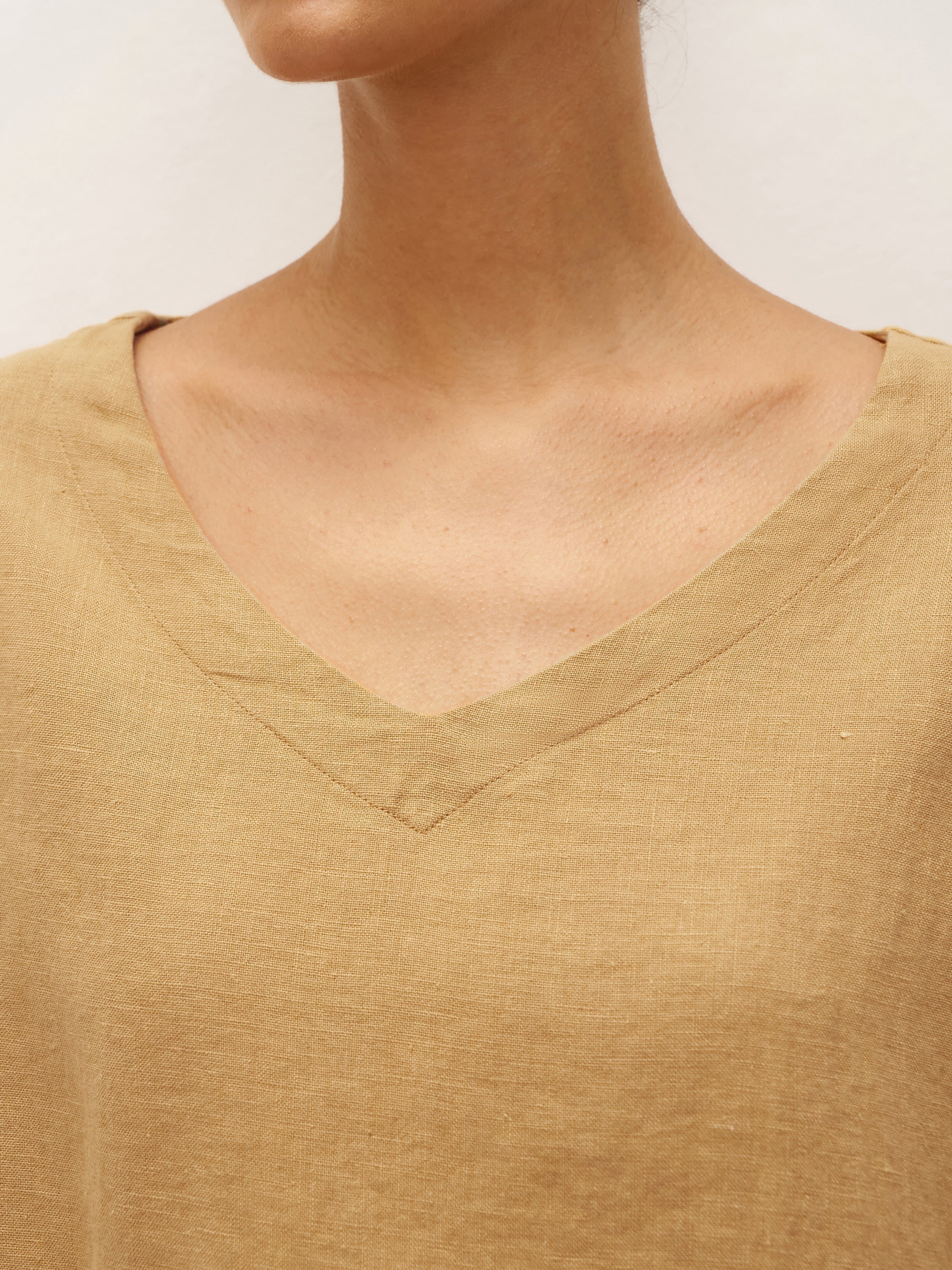100% Linen V-Neck 3/4 Length Sleeve Top DORA