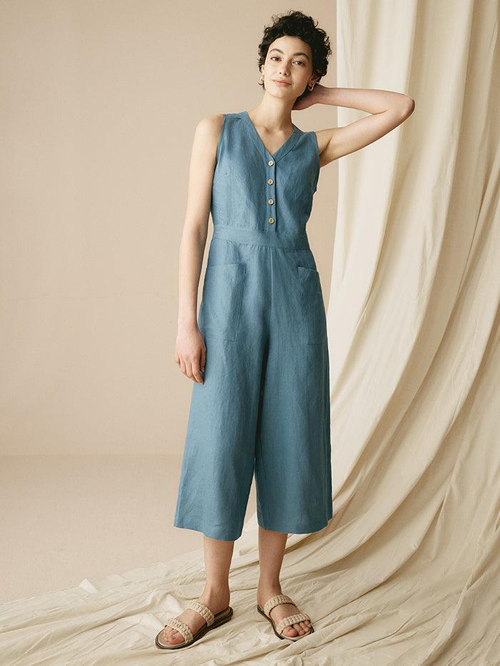 100% Linen V-Neck Jumpsuit URIELLE