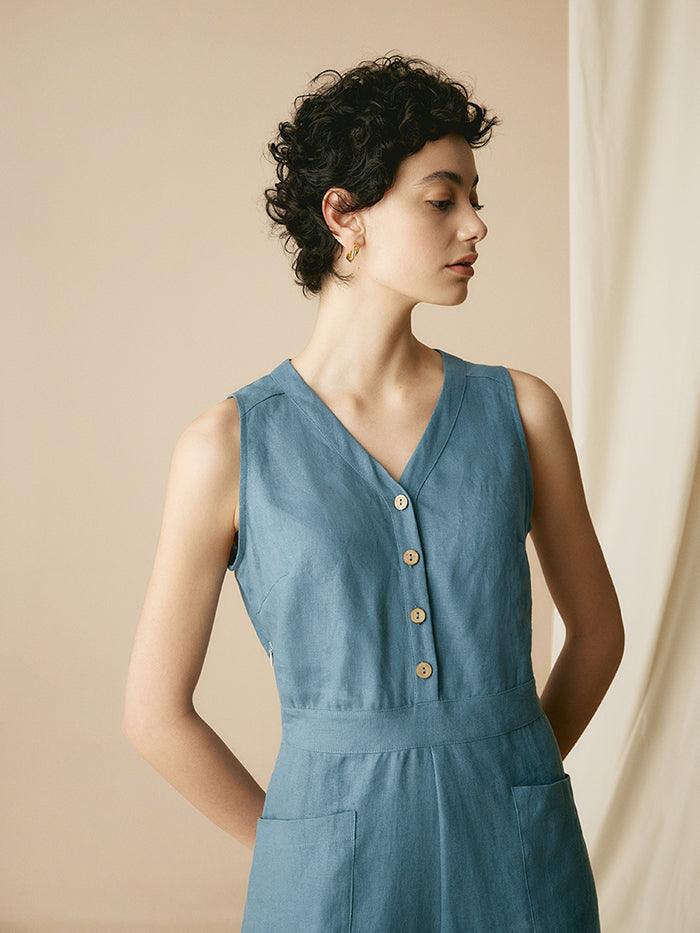 100% Linen V-Neck Jumpsuit URIELLE