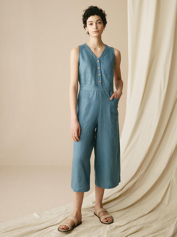 100% Linen V-Neck Jumpsuit URIELLE
