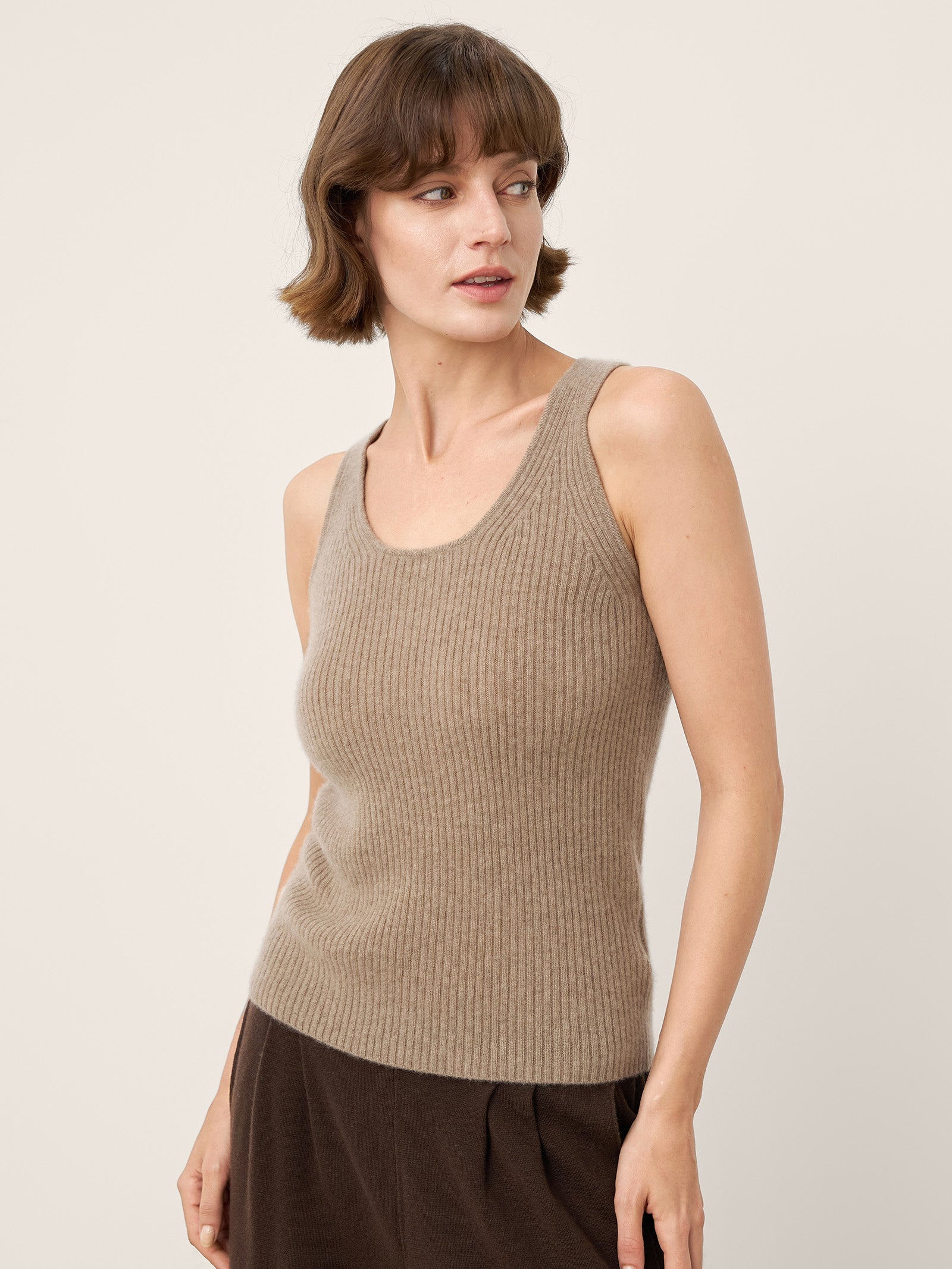 100% Mongolian Cashmere Versatile Crew Neck Tank Top VIVIANA
