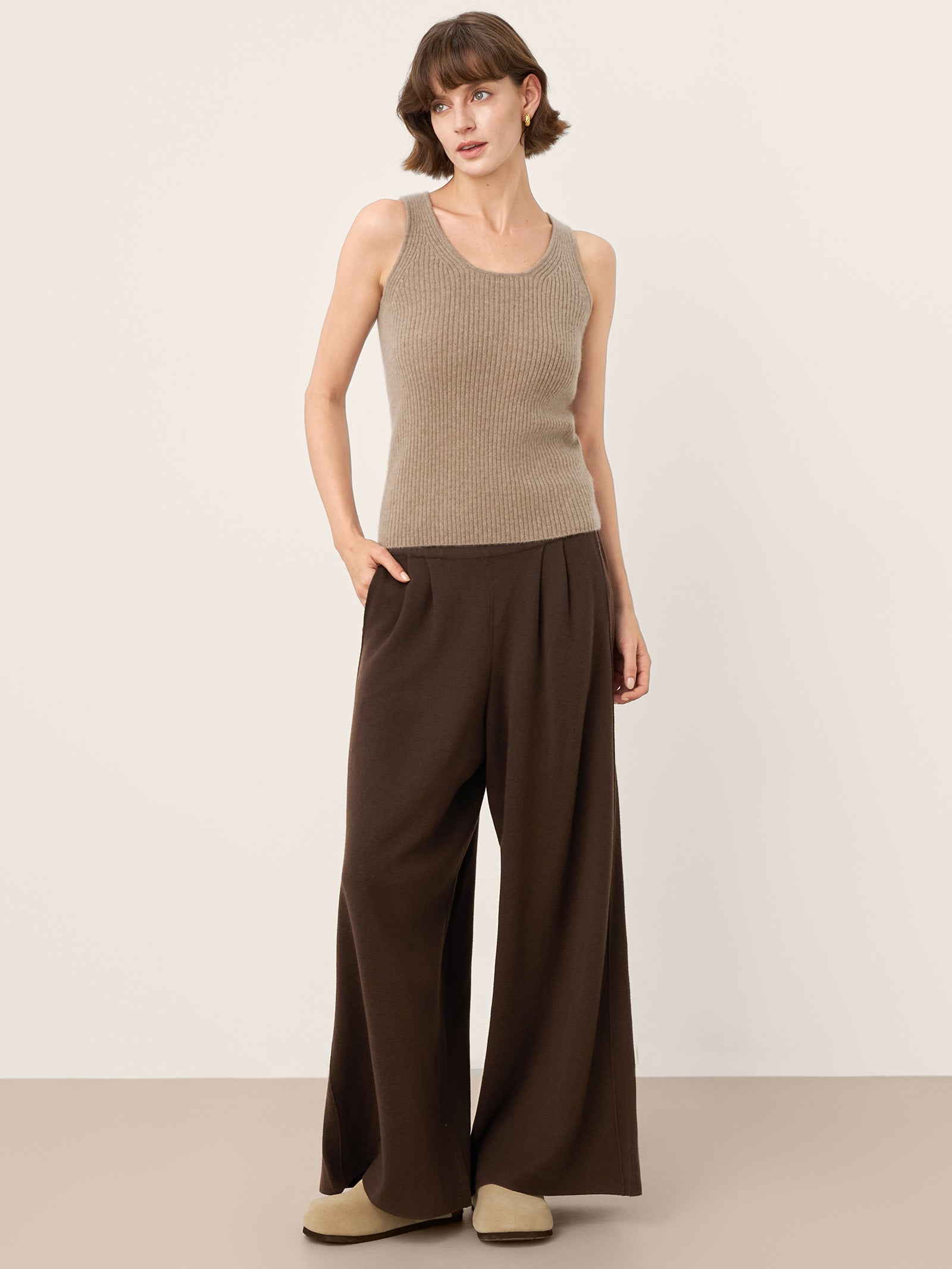 100% Mongolian Cashmere Versatile Crew Neck Tank Top VIVIANA
