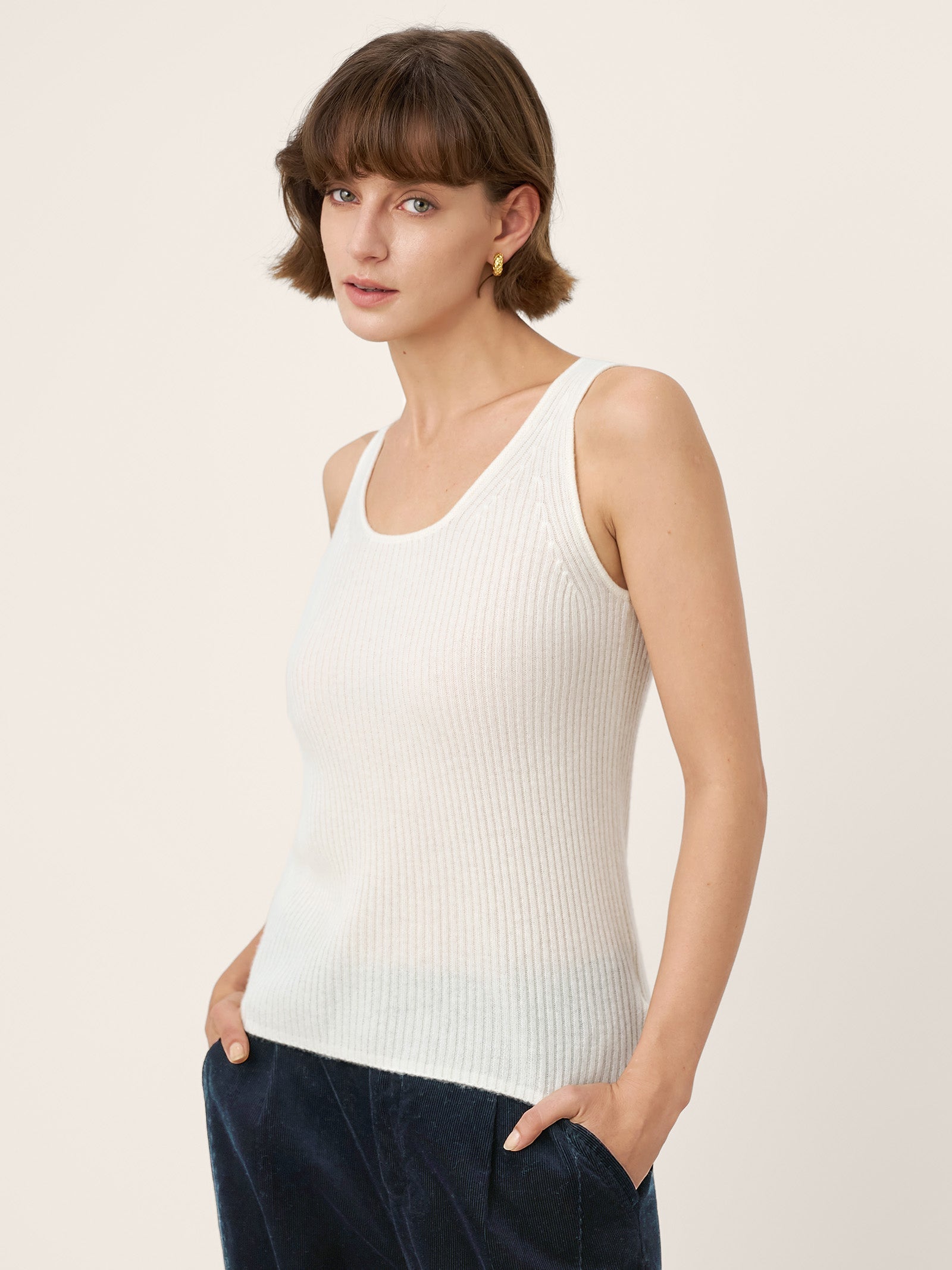 100% Mongolian Cashmere Versatile Crew Neck Tank Top VIVIANA