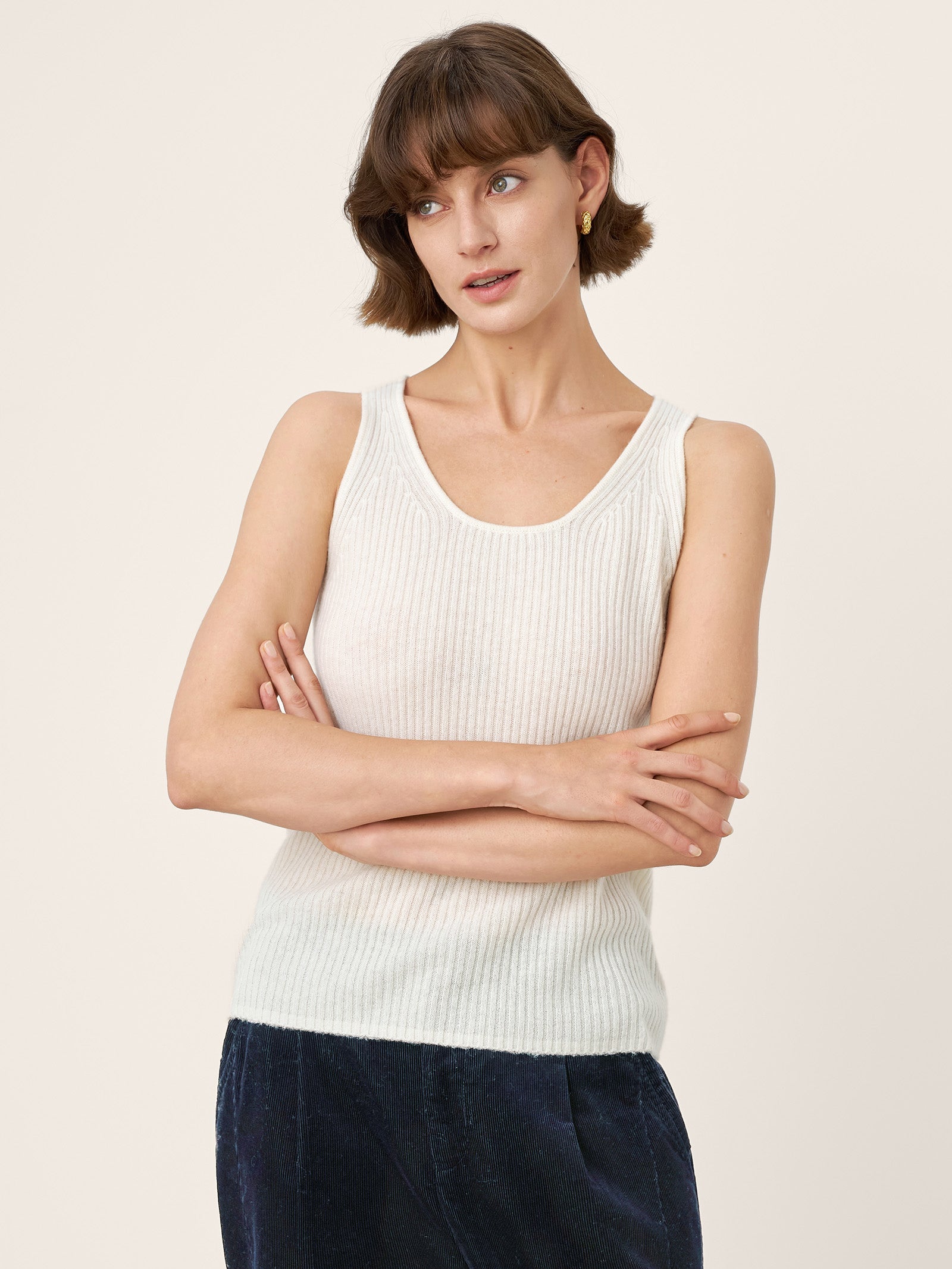100% Mongolian Cashmere Versatile Crew Neck Tank Top VIVIANA