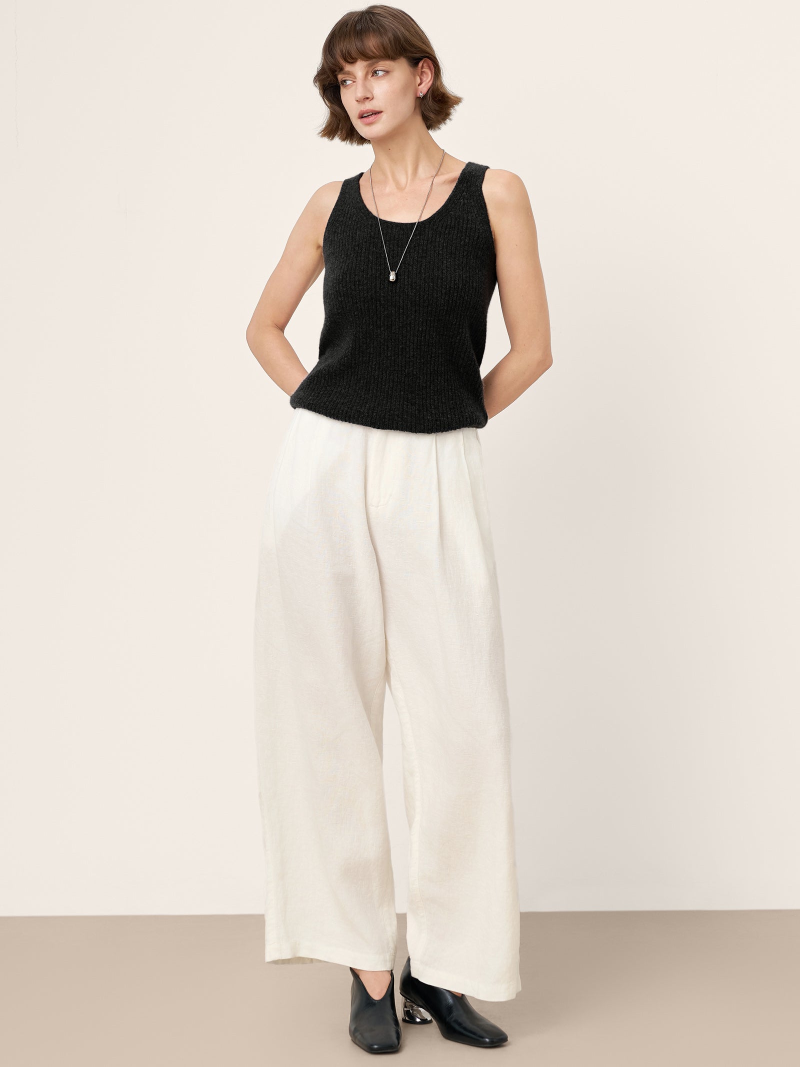 100% Mongolian Cashmere Versatile Crew Neck Tank Top VIVIANA