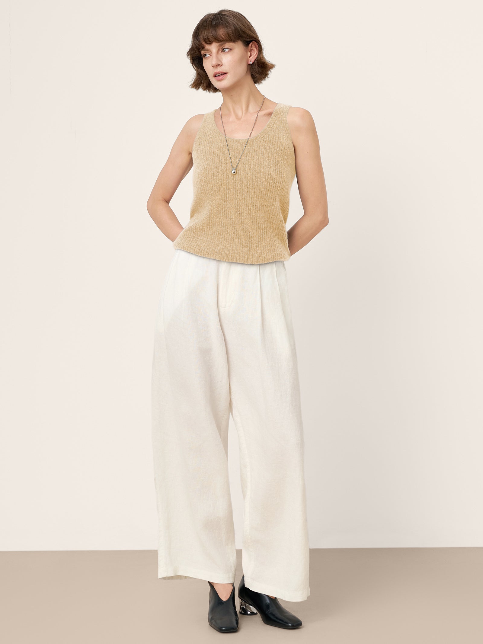 100% Mongolian Cashmere Versatile Crew Neck Tank Top VIVIANA