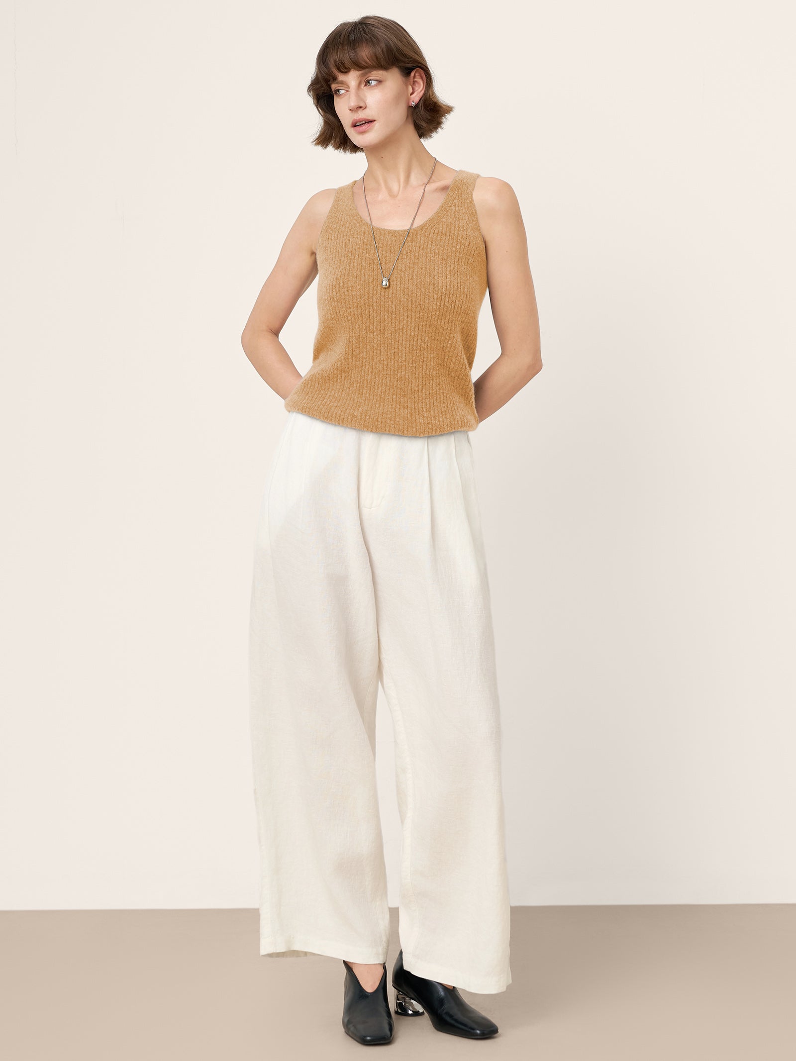100% Mongolian Cashmere Versatile Crew Neck Tank Top VIVIANA