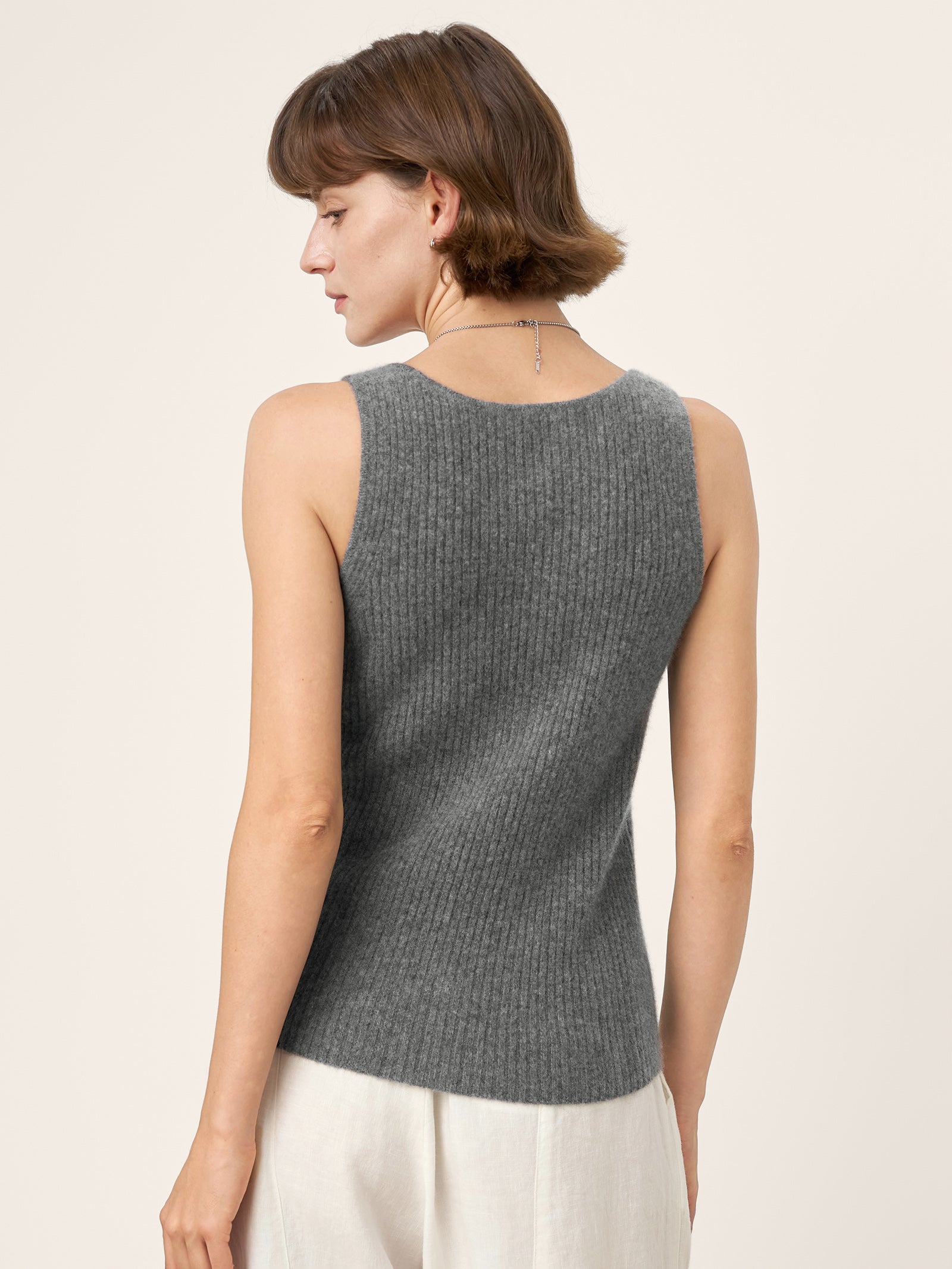 100% Mongolian Cashmere Versatile Crew Neck Tank Top VIVIANA