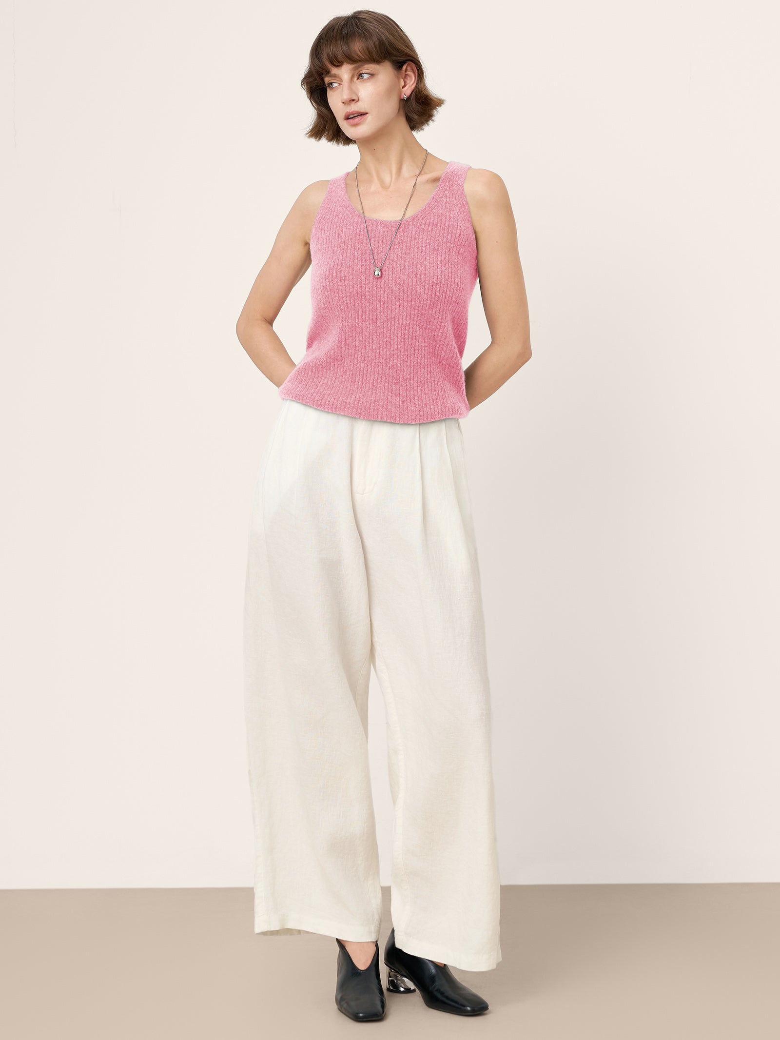 100% Mongolian Cashmere Versatile Crew Neck Tank Top VIVIANA