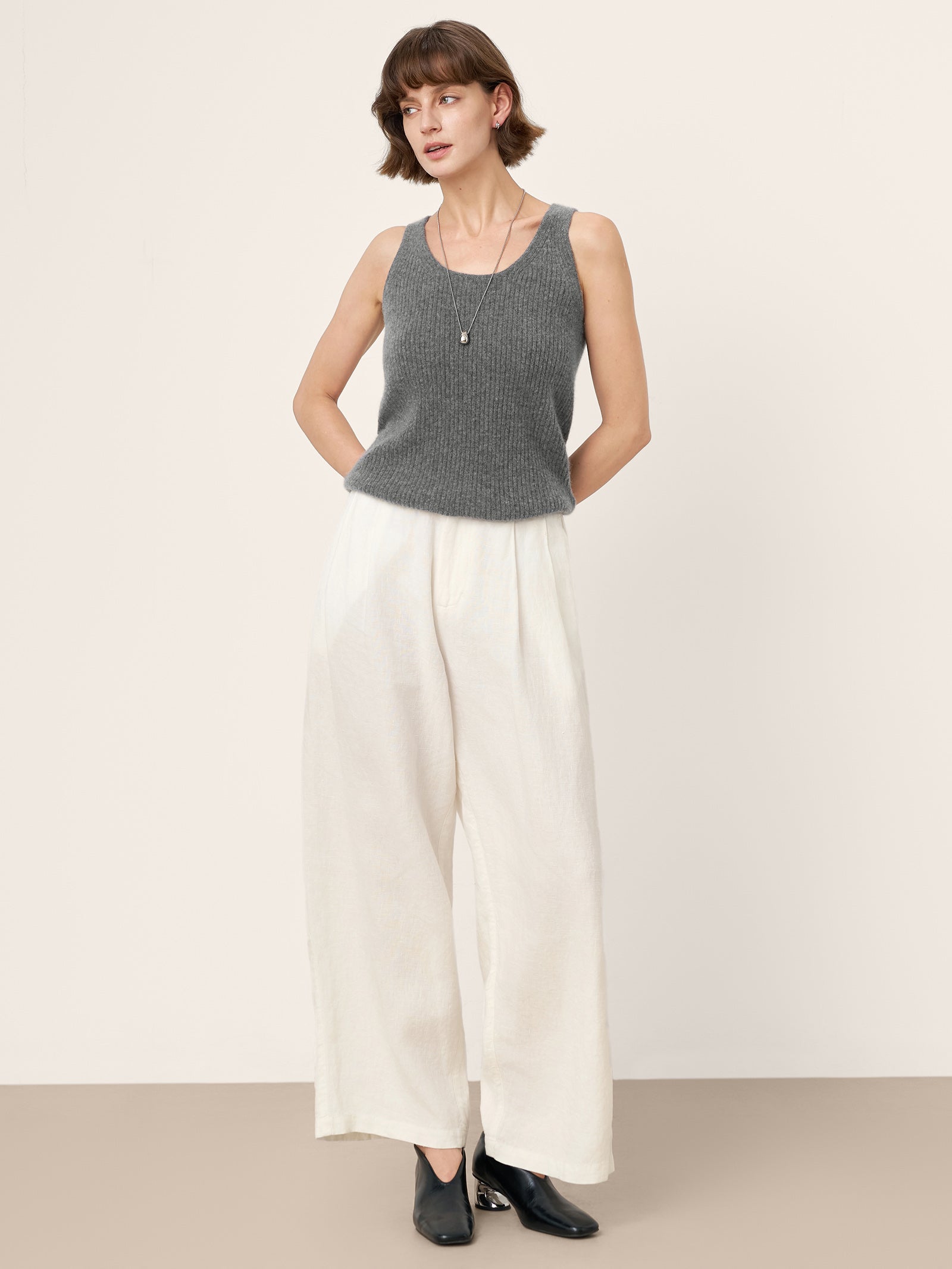 100% Mongolian Cashmere Versatile Crew Neck Tank Top VIVIANA