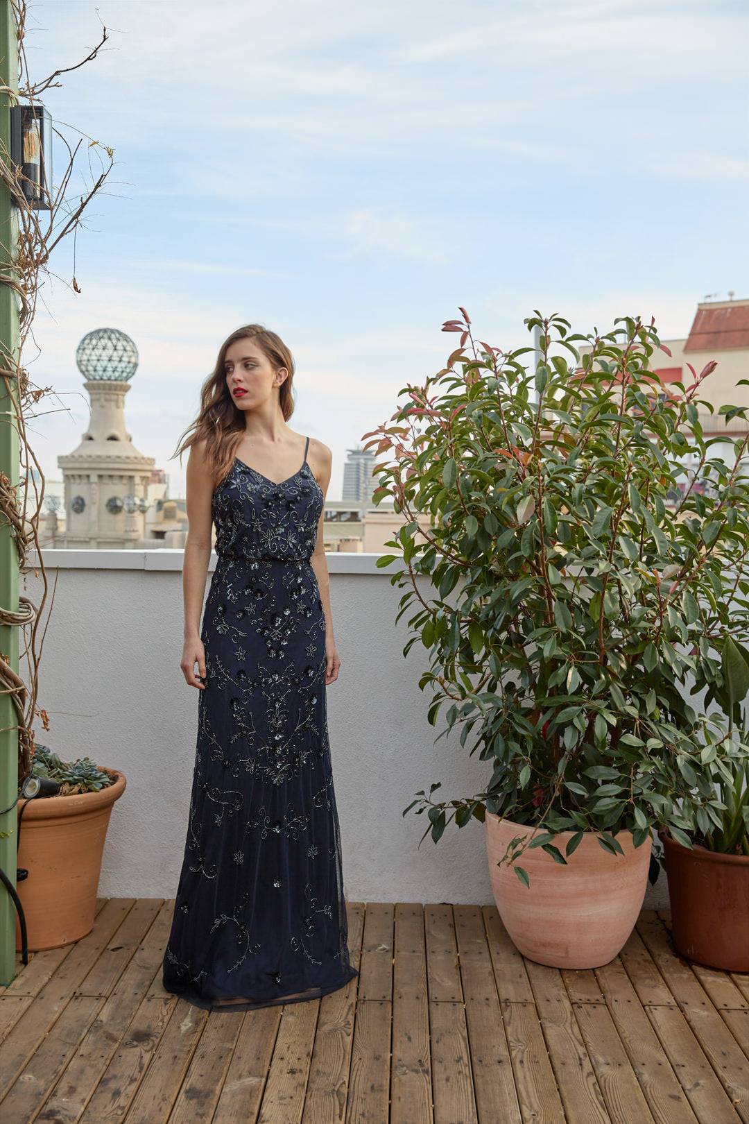 Beaded Floral Long Party Dress, Breathable Comfort