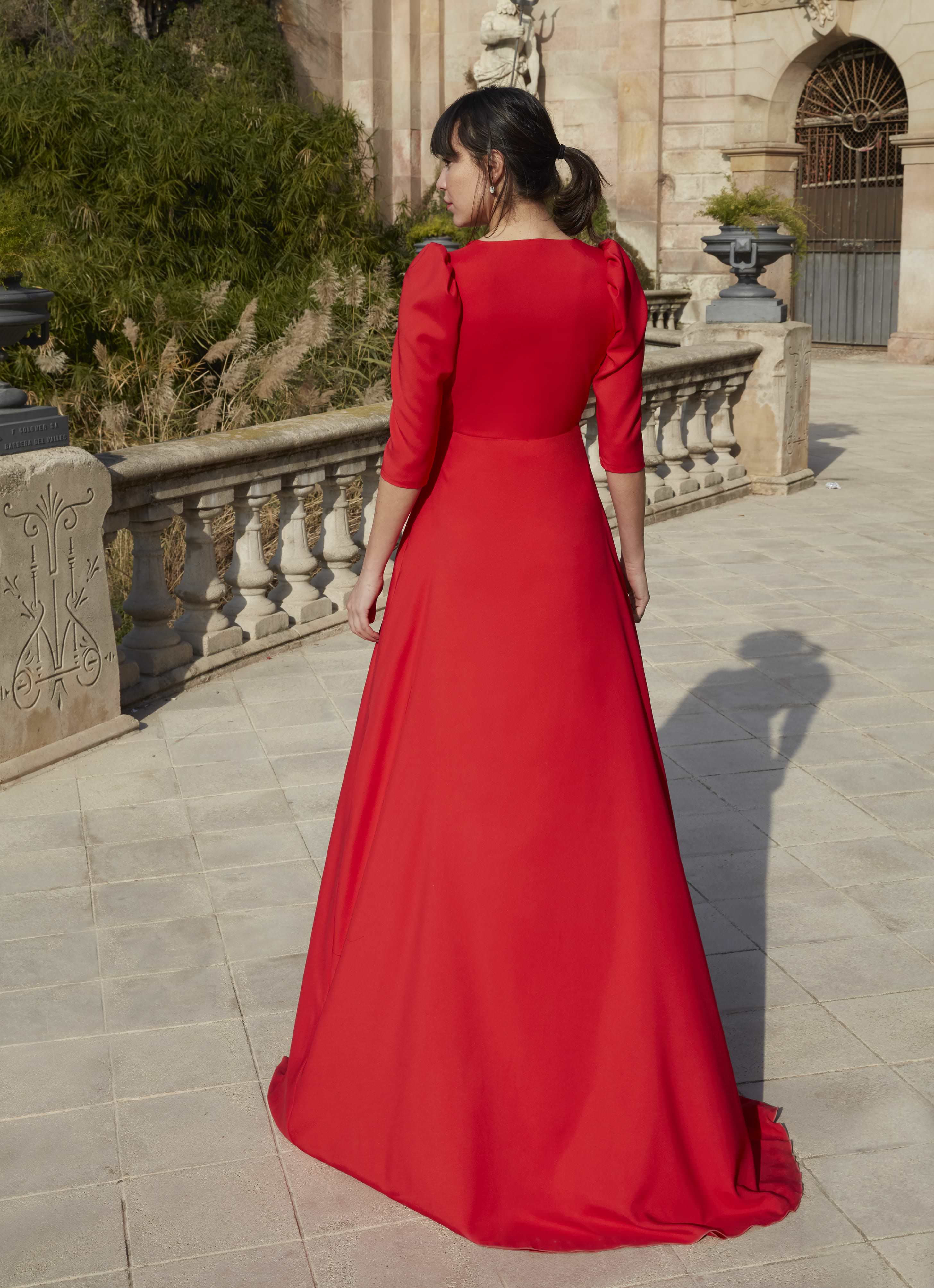 Olite Long Dress with Deep V Neck and Front Slit